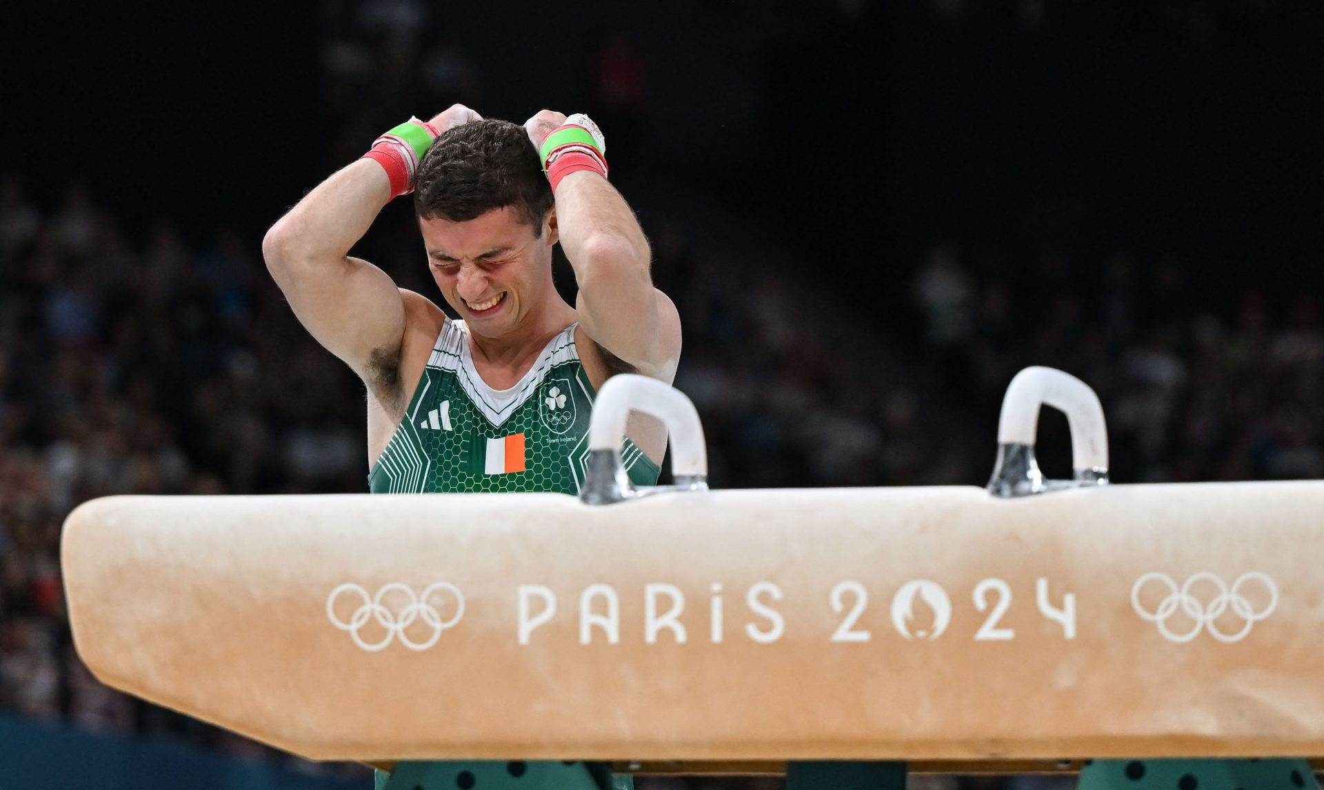 Rhys McClenaghan of Team Ireland after competing in the men's pommel final, 03/08/2024. Image: Stephen McCarthy/Sportsfile