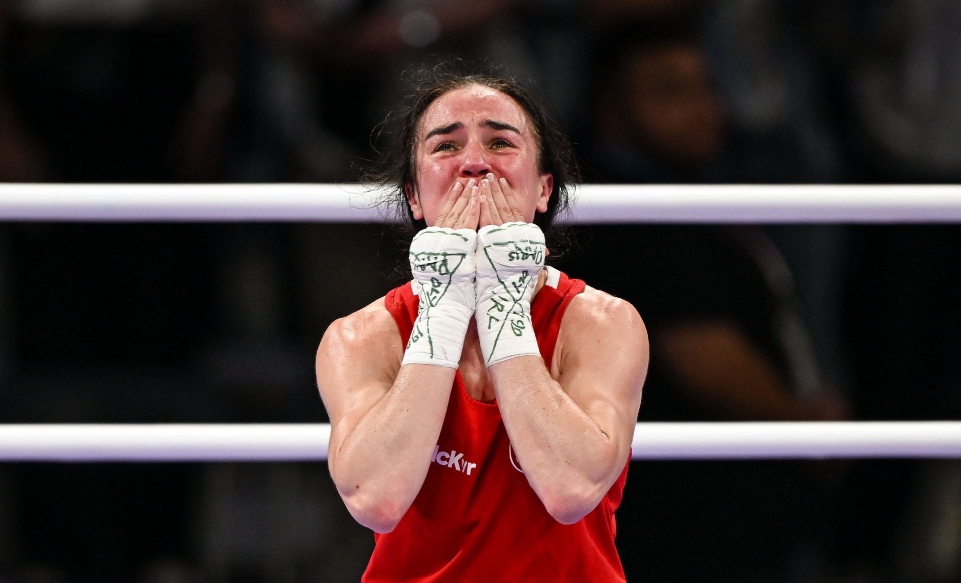 Kellie Harrington following her semi-final win against Beatriz Ferreira in the 2024 Paris Olympics., 03/08/2024. Image: Stephen McCarthy/Sportsfile