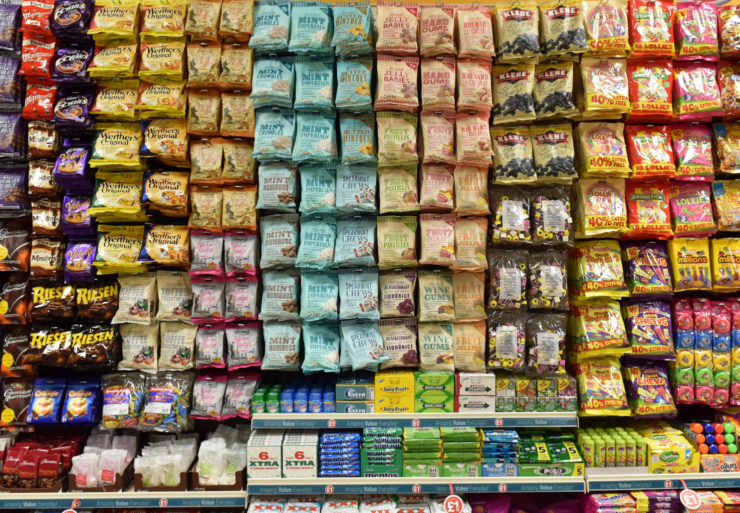 A display showing sugary sweets in a shop, 10-9-15.