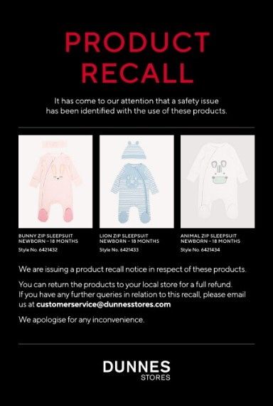 The Dunnes Stores product recall published today.