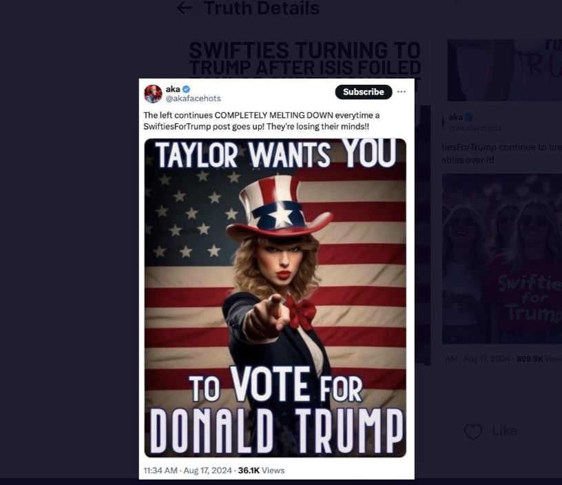 AI-generated Taylor Swift image posted by Donald Trump