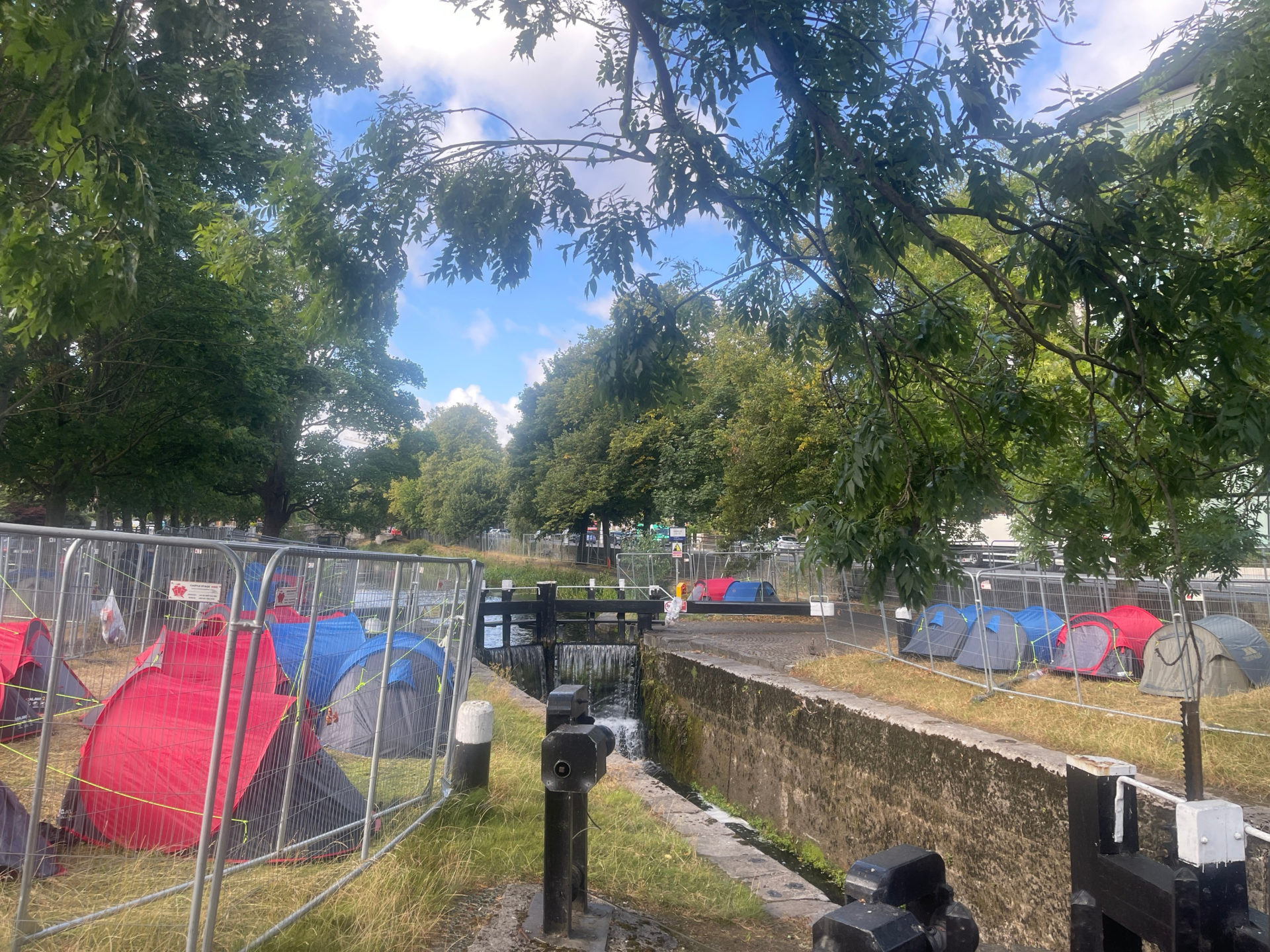 Tents erected along Dublin’s Grand Canal.