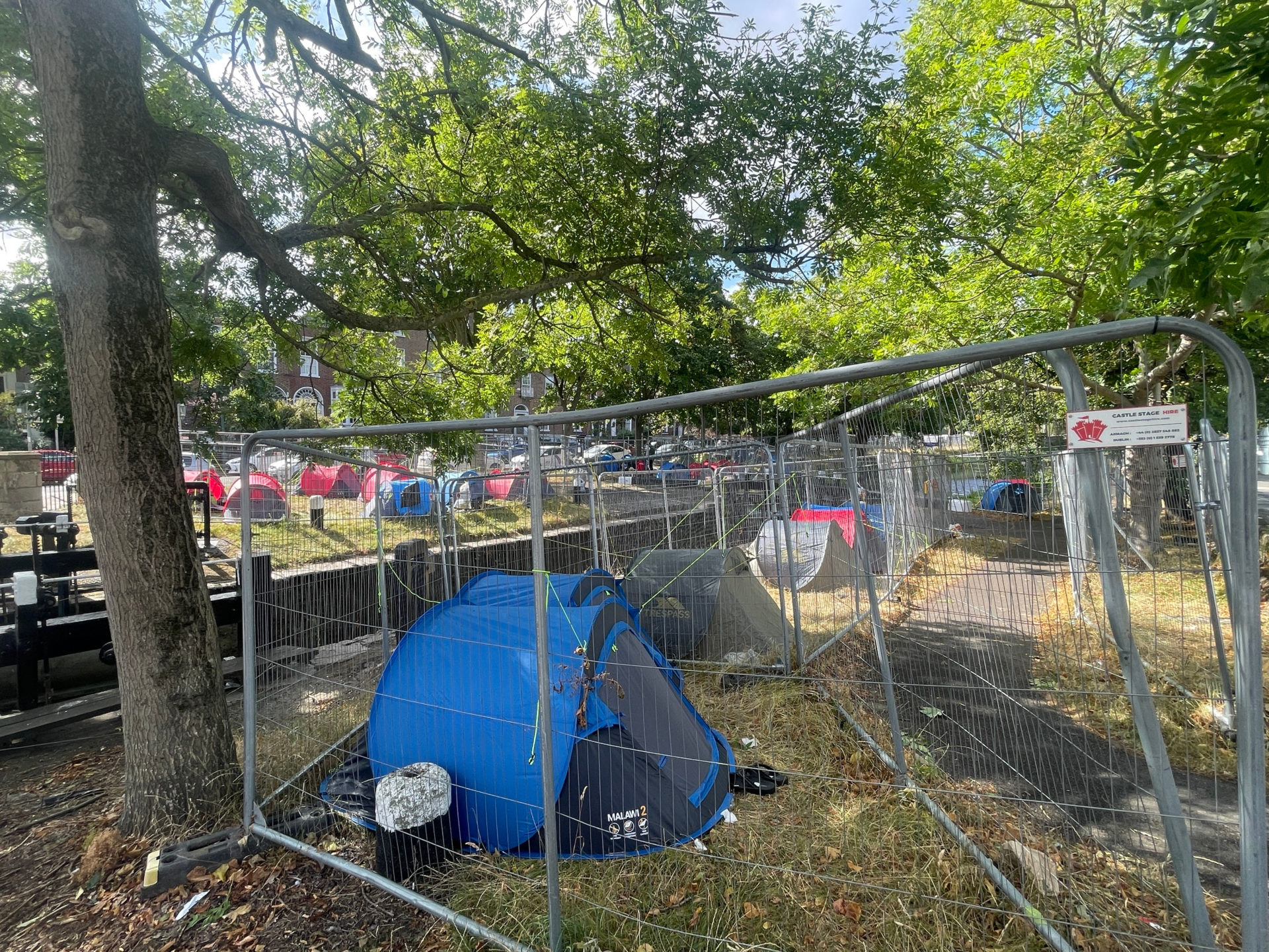 Tents erected along Dublin’s Grand Canal.