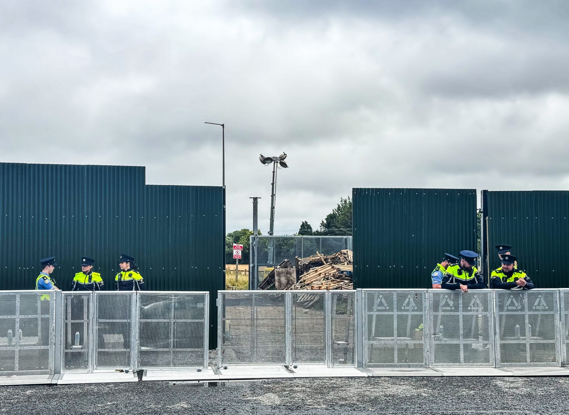 Gardaí secure Thornton Hall in north county Dublin as contractors convert the site into accommodation for international protection applicants.