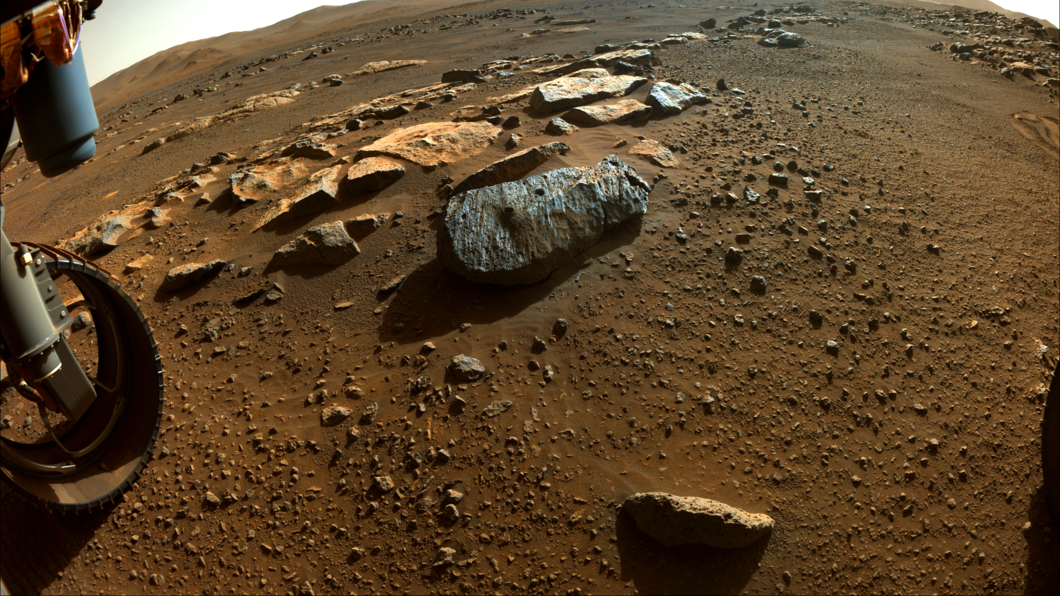 A rock on the surface of Mars