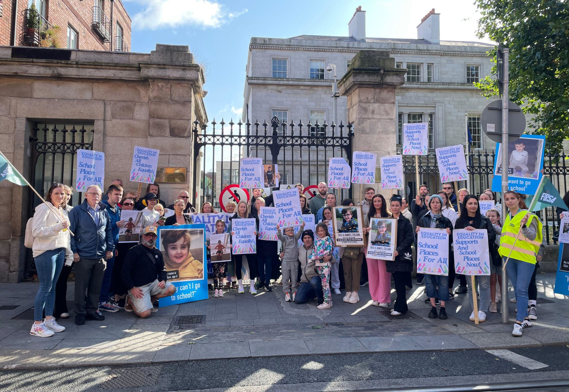 Parents, activists and special needs assistants protest outside the Department of Education in Dublin