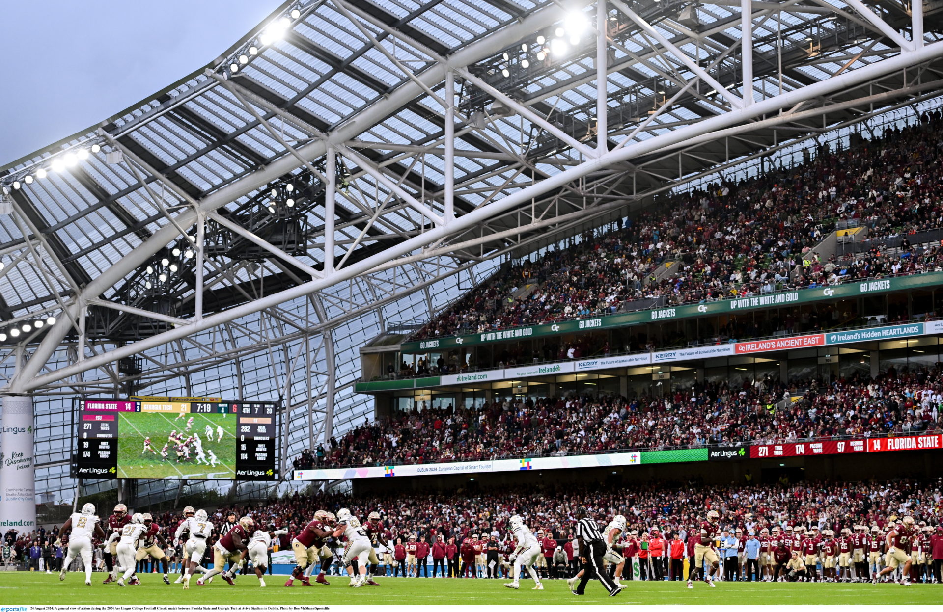 A general view of action during the 2024 Aer Lingus College Football Classic at Aviva Stadium in Dublin. Image: Ben McShane/Sportsfile