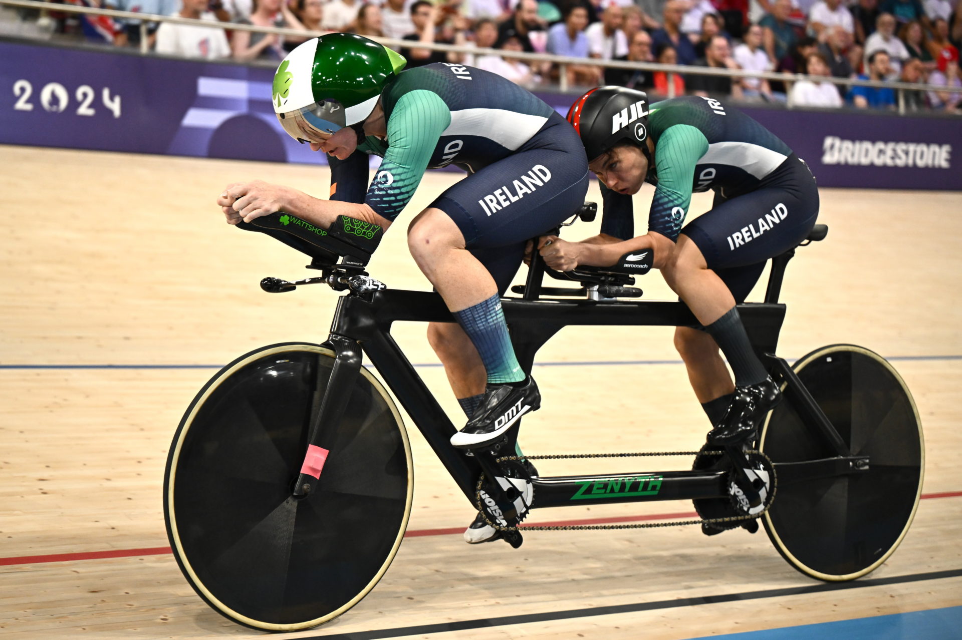 Katie George Dunlevy and pilot Eve McCrystal of Ireland competing in the  women's 3000m individual pursuit final at the Paralympics. Image: Ramsey Cardy/Sportsfile