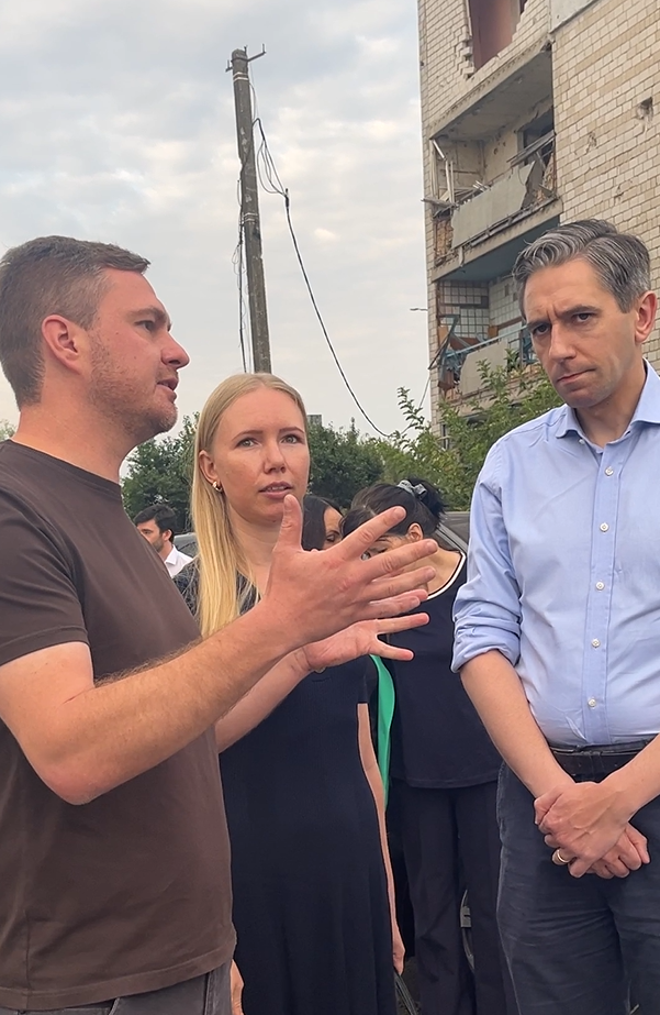 Taoiseach Simon Harris views some of the destruction from the Russian invasion in Ukraine.