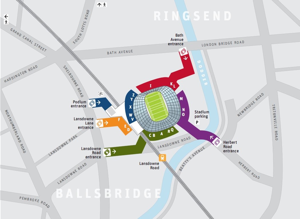 Routes and entrances to the Aviva Stadium