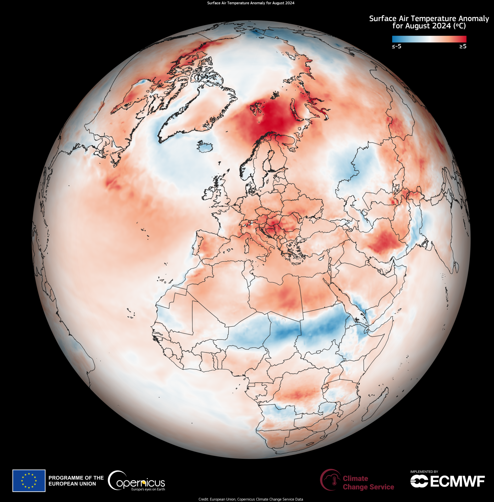 Surface air temperatures in August