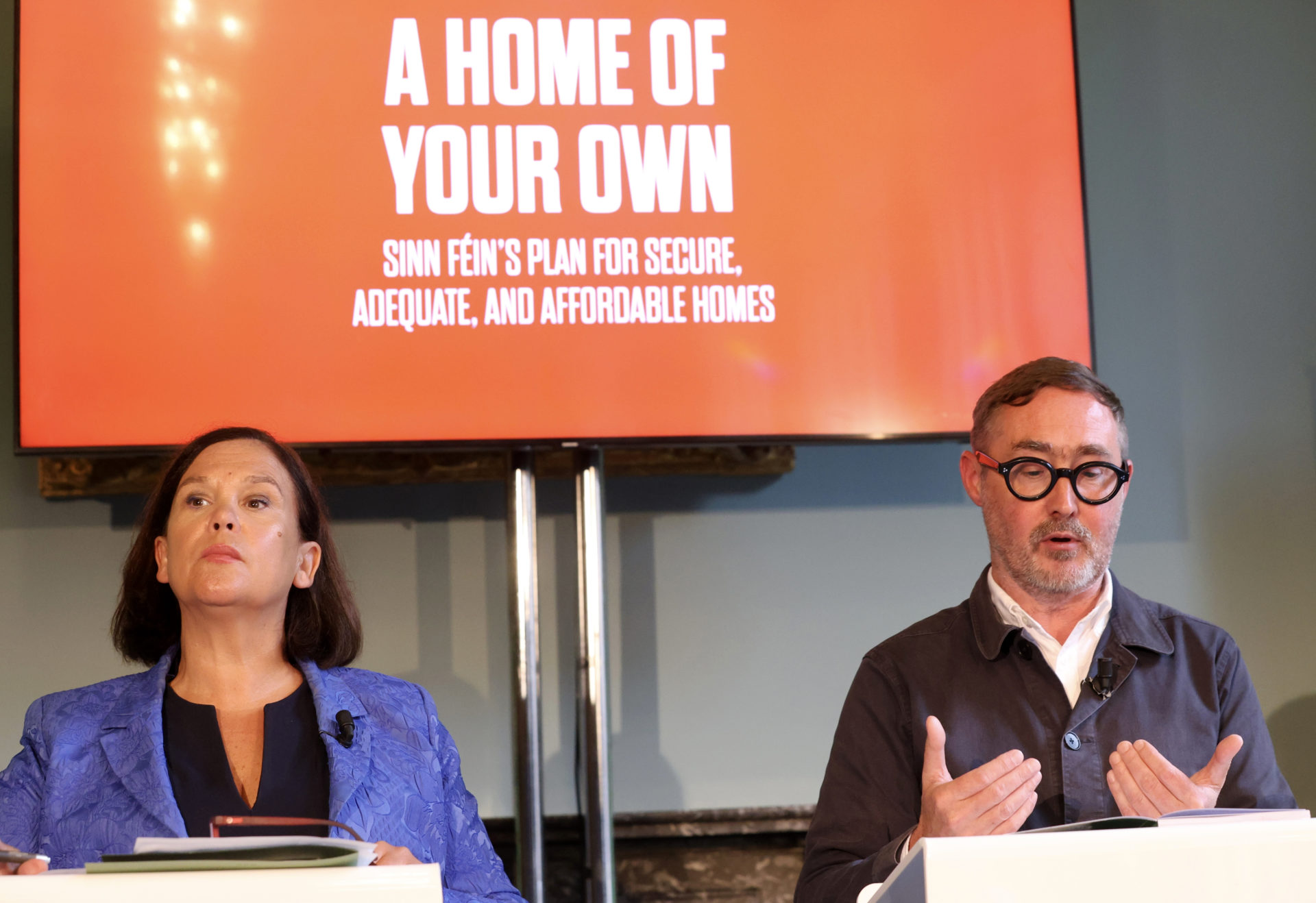 Mary Lou McDonald and Eoin Ó Broin launching the new Sinn Féin housing plan. Image: Sasko Lazarov/© RollingNews.ie