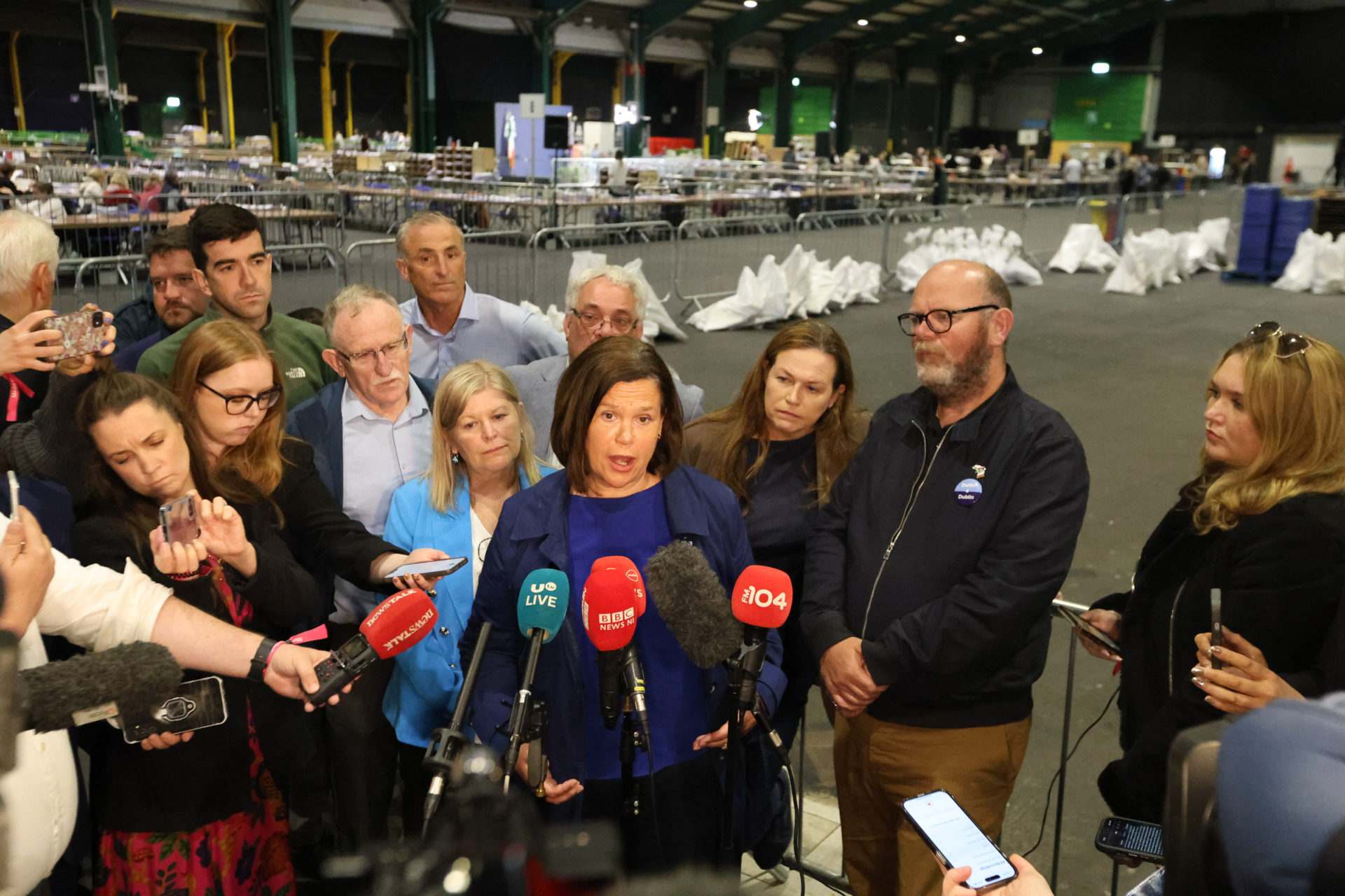 Mary Lou McDonald speaks to media at the RDS count centre following the local and European elections.