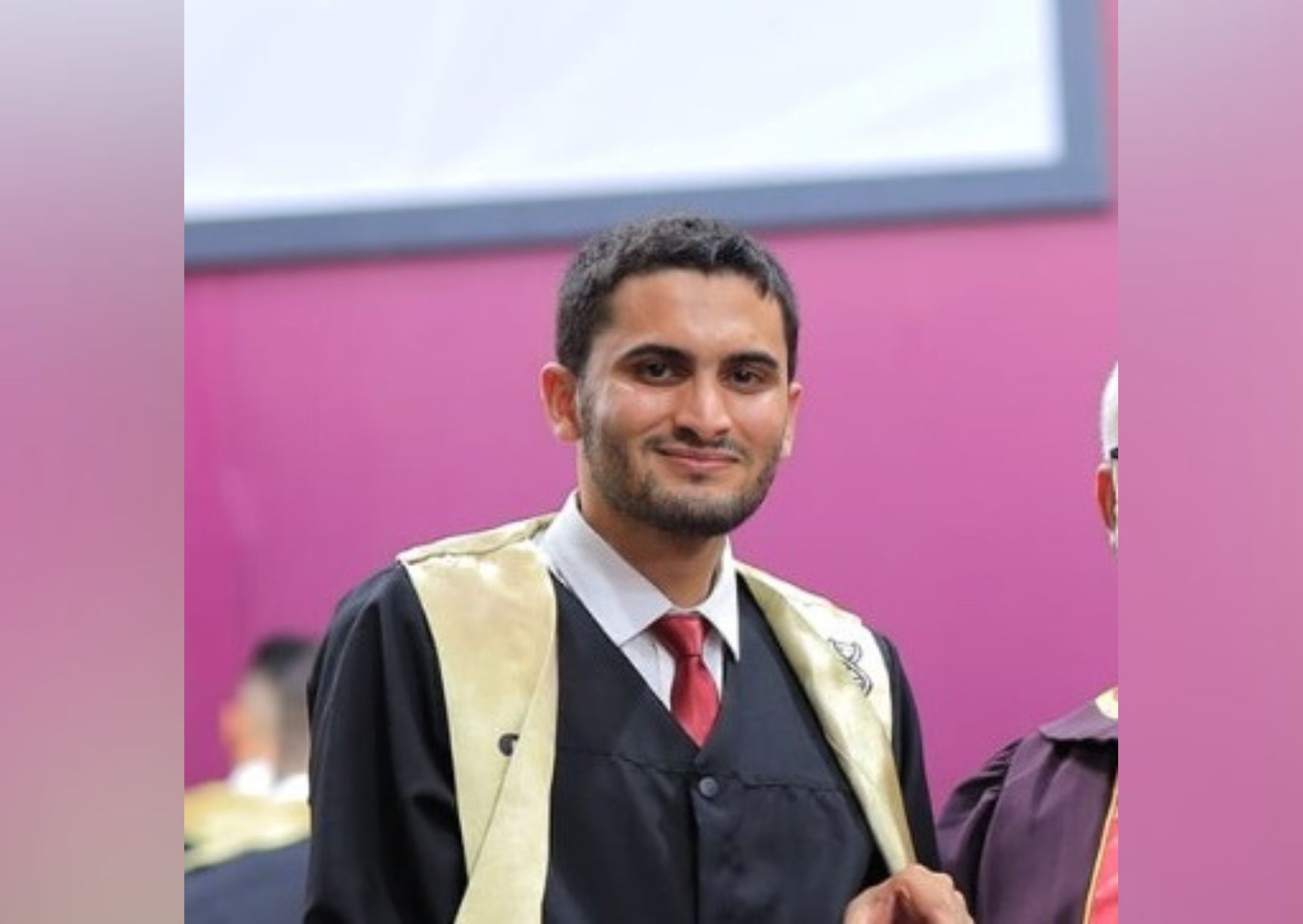 Ezzeldeen Alswerky graduates from the Islamic University of Gaza in August 2023