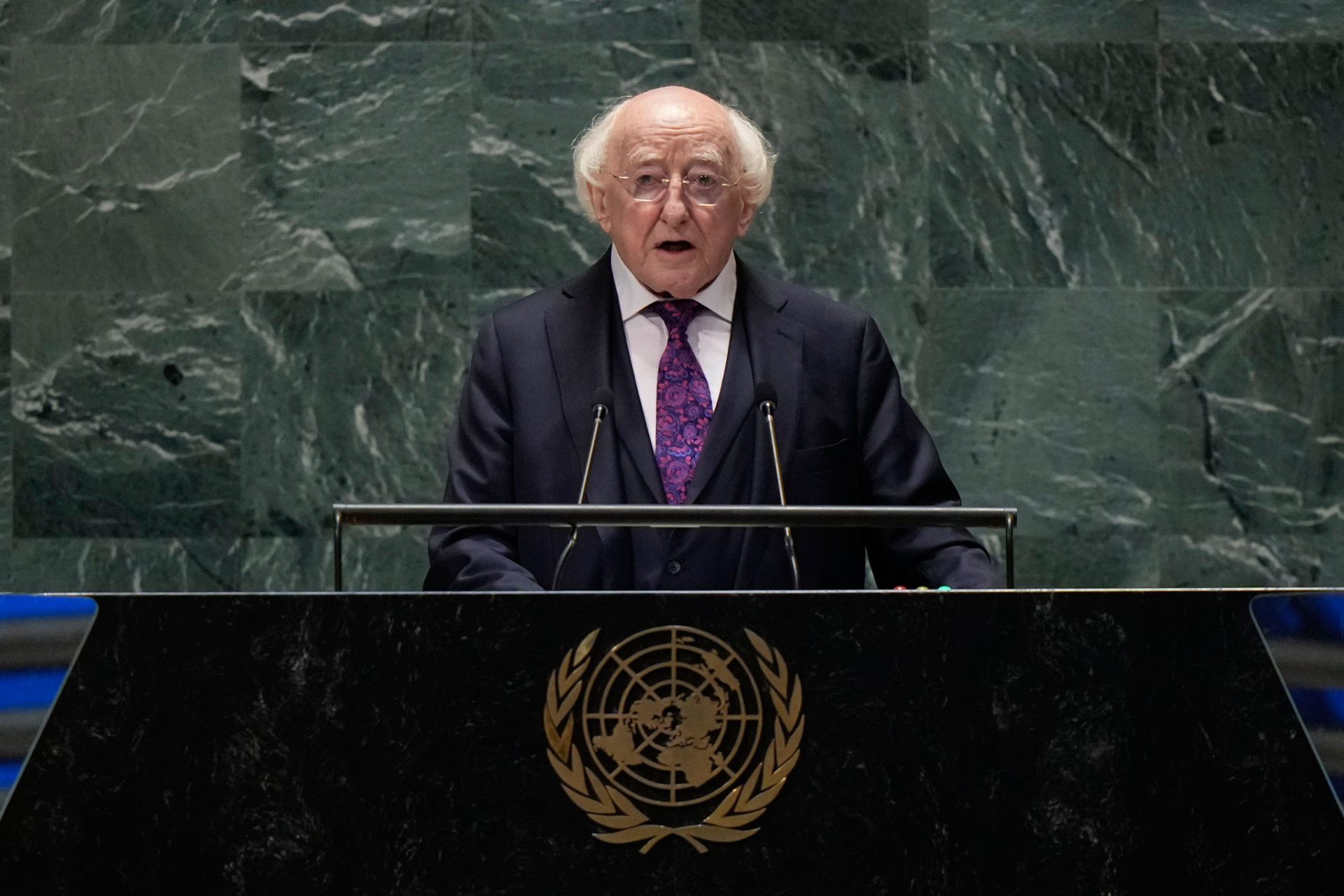 President Michael D. Higgins speaks to the United Nations General Assembly during the Summit of the Future