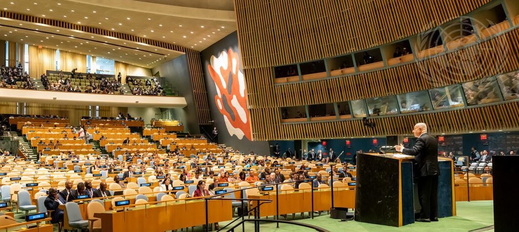 Israel's PM Benjamin Netanyahu addresses the General Assembly of the United Nations. Empty seats can be seen after delegates walked out, 27-9-24