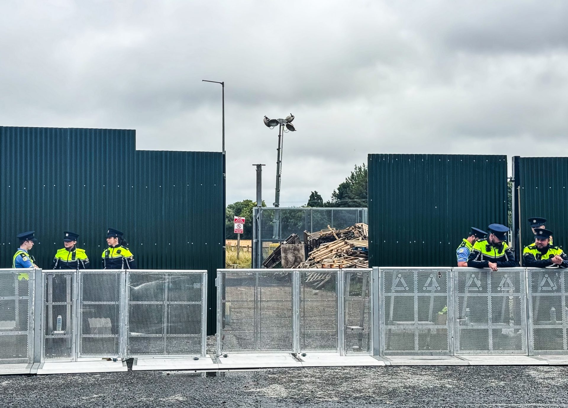 Gardaí at the Thornton Hall site as contractors begin preparations to convert the area into accommodation for international protection applicants, 13-8-24