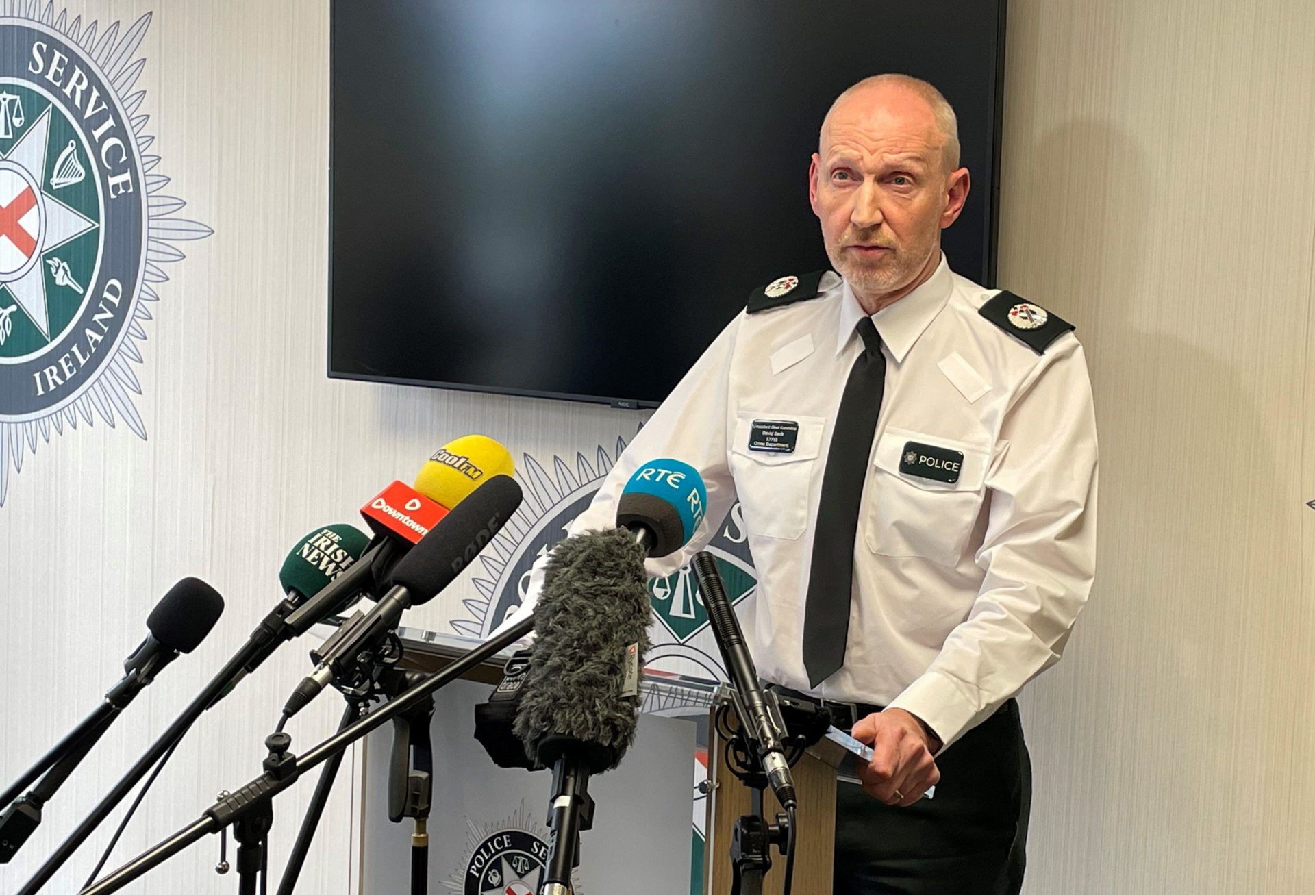 PSNI Assistant Chief Constable Davy Beck speaking to the media at PSNI HQ in Belfast on the murder of Mary Ward'