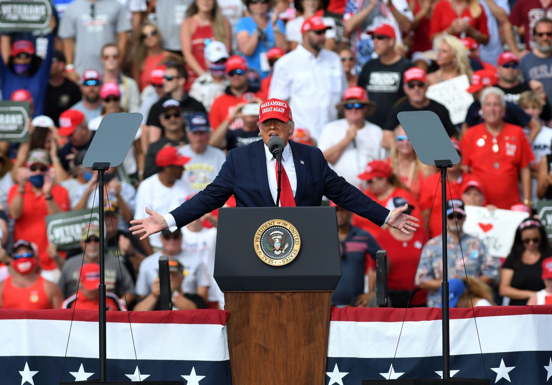 US President Donald Trump addresses supporters at a campaign rally in Tampa