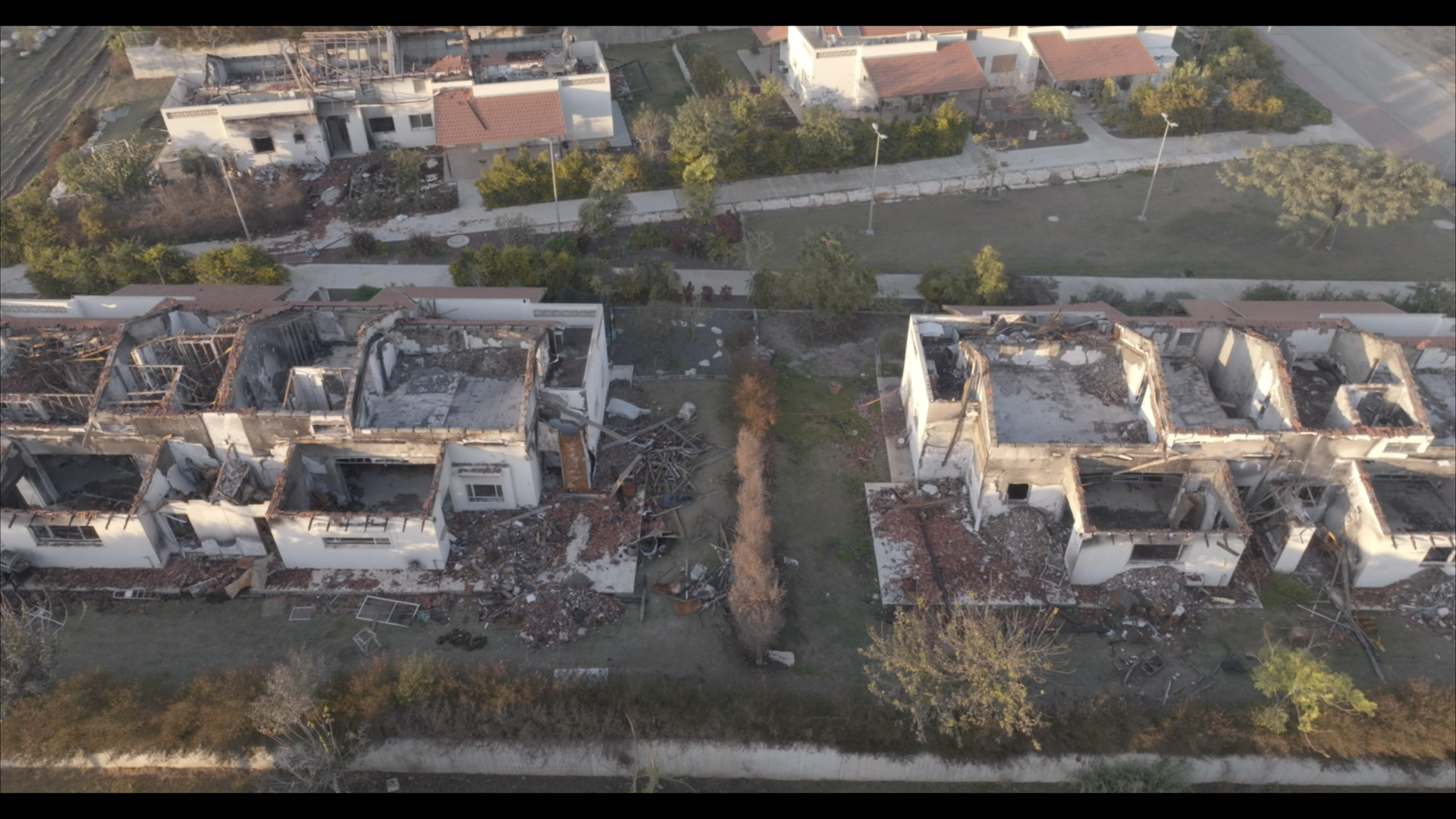 Destroyed houses after the October 7th attack on Kibbutz Be'eri.