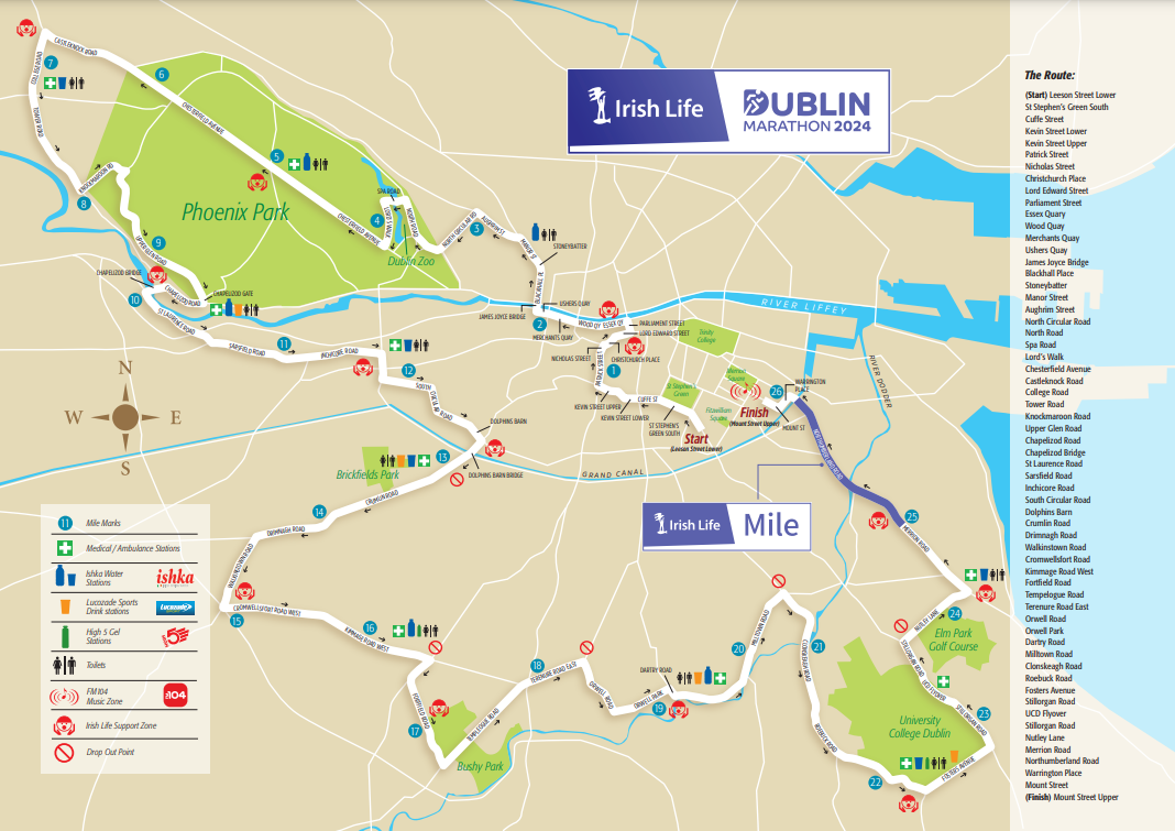 Dublin City Marathon map route.