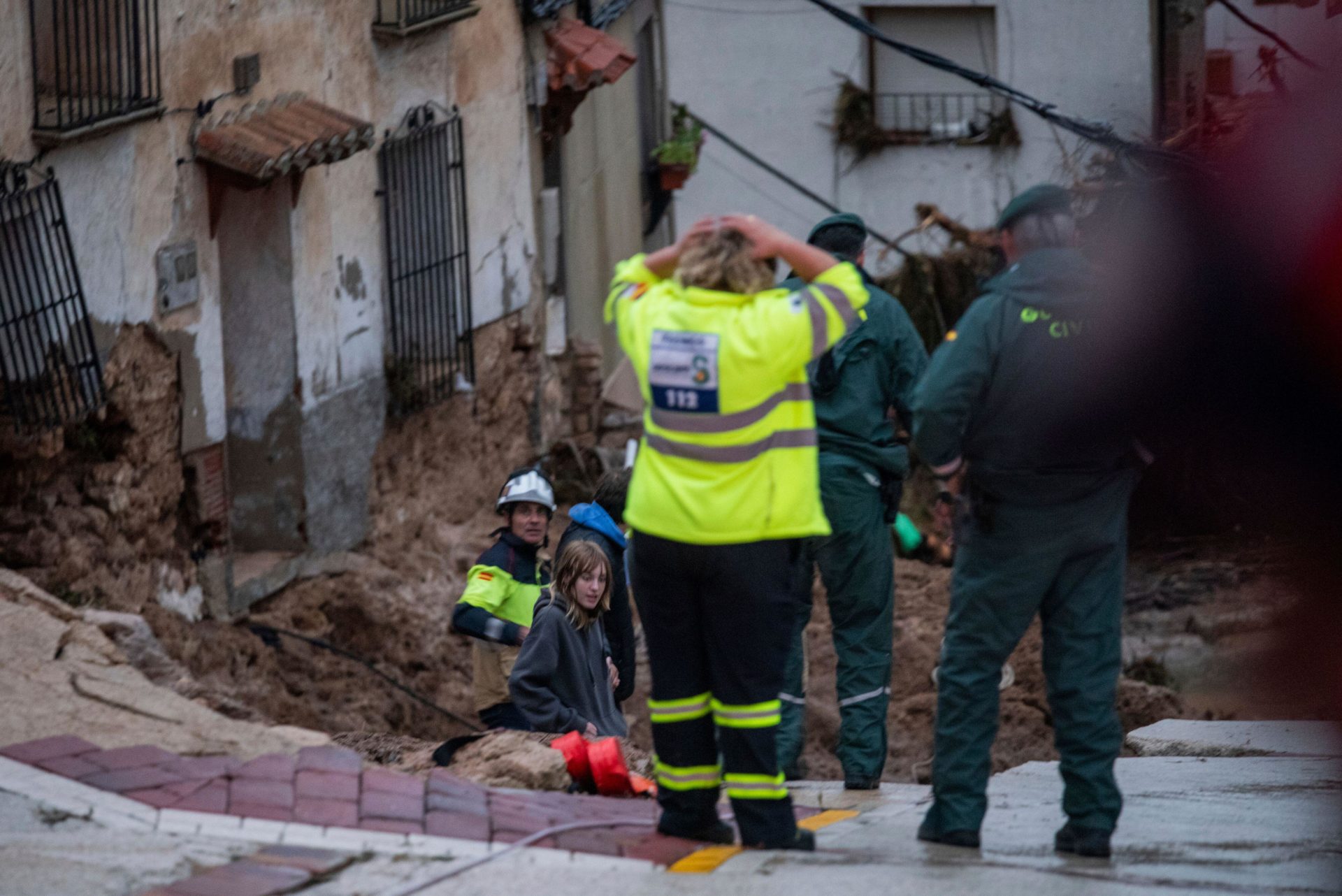 Emergency services help in the rescue work in Letur, Albacete, Spain