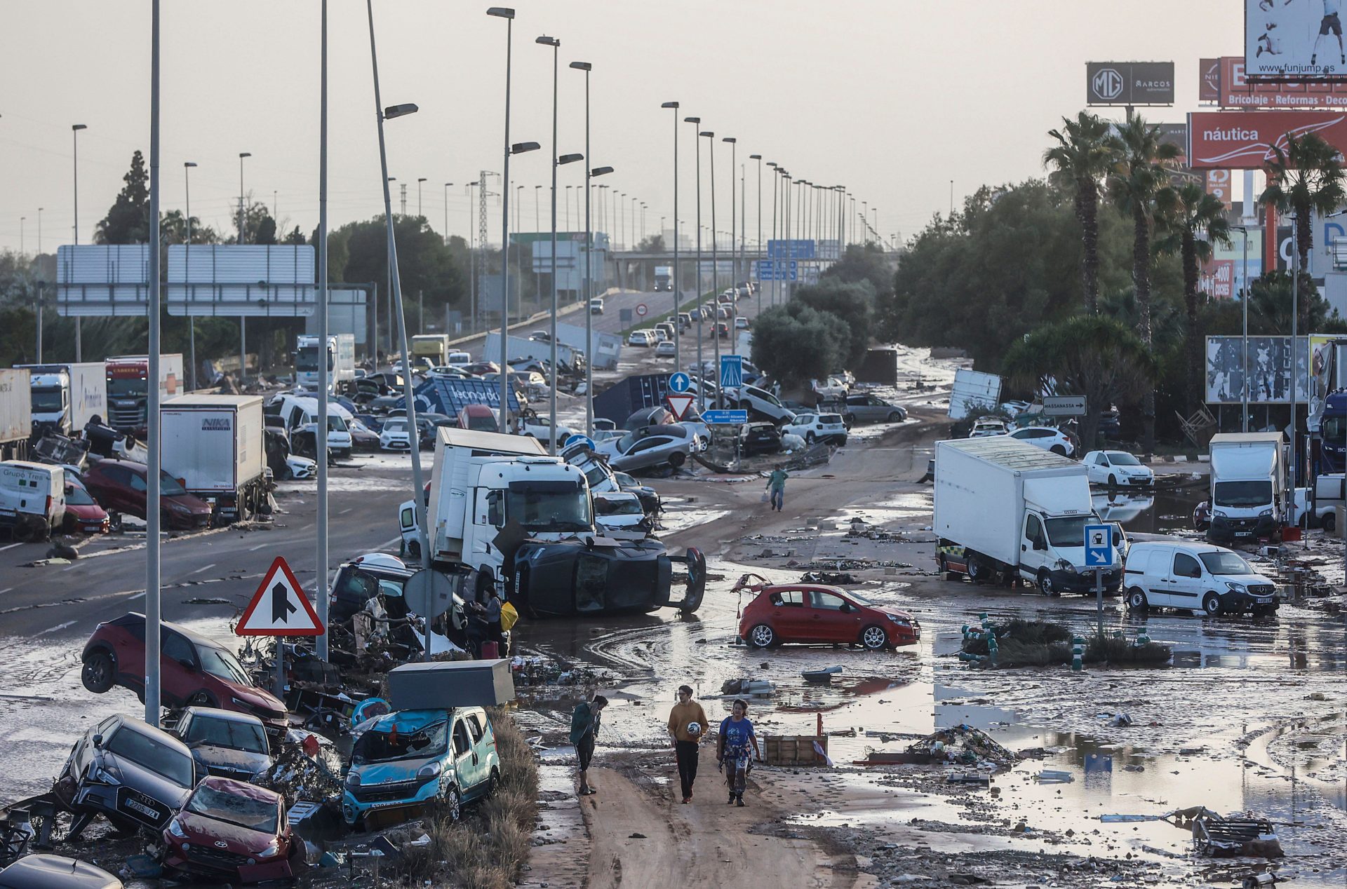 The aftermath of flooding in Alfafar, Valencia, Spain