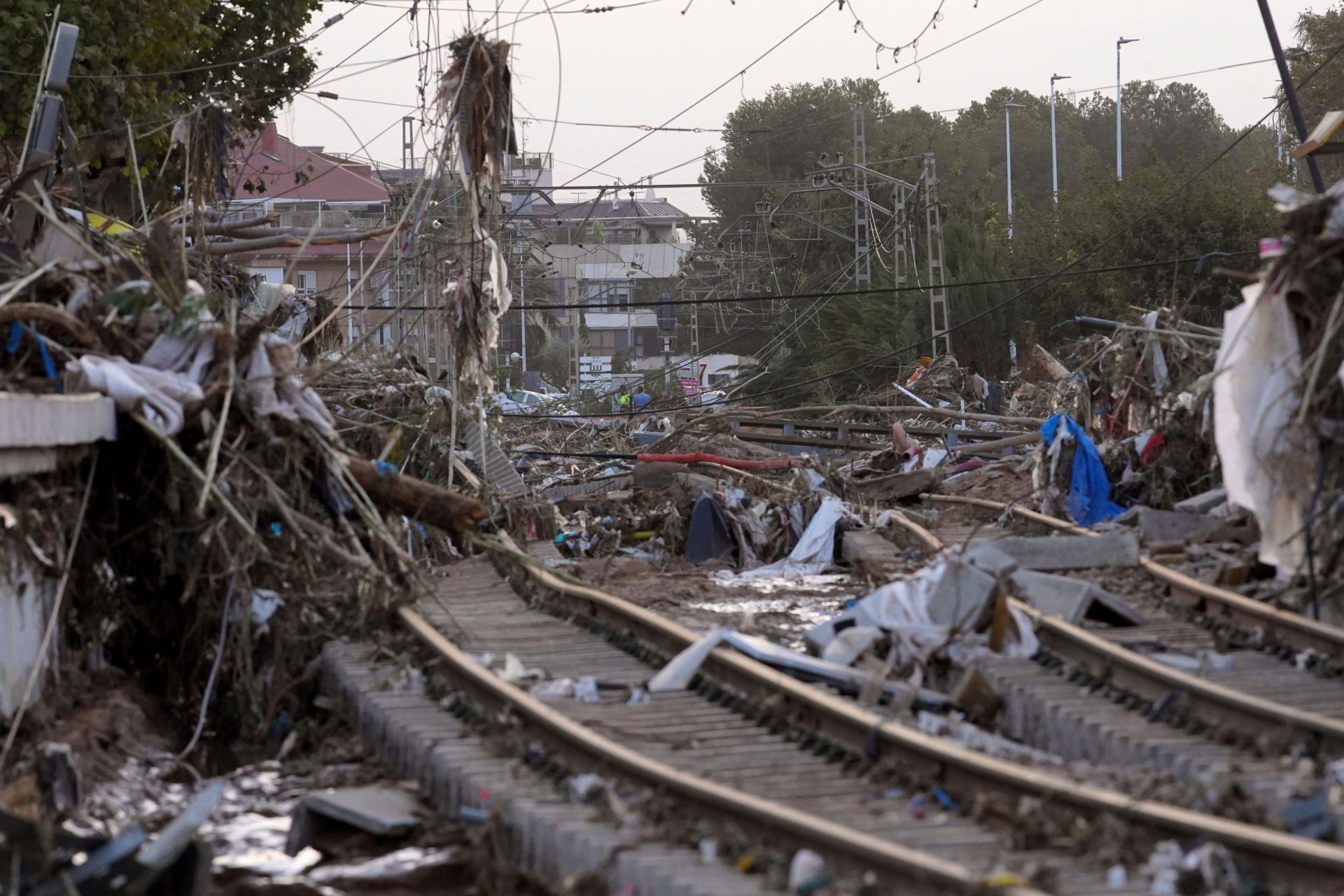 Train tracks following floods in Paiporta, near Valencia, Spain