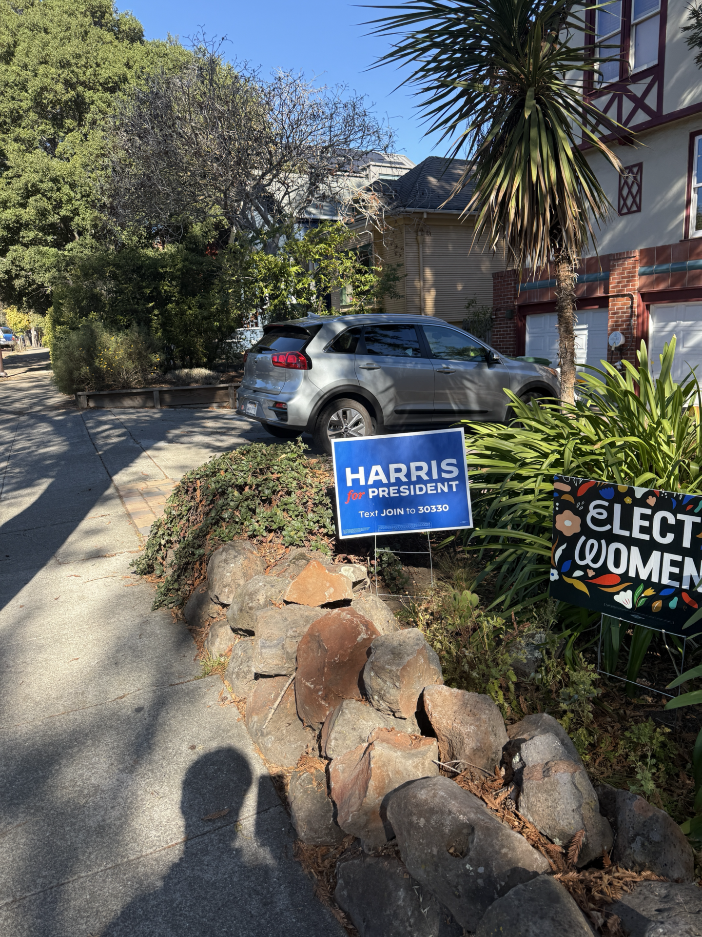 Signs supporting Kamala Harris in California. Image: Barry Whyte/Newstalk