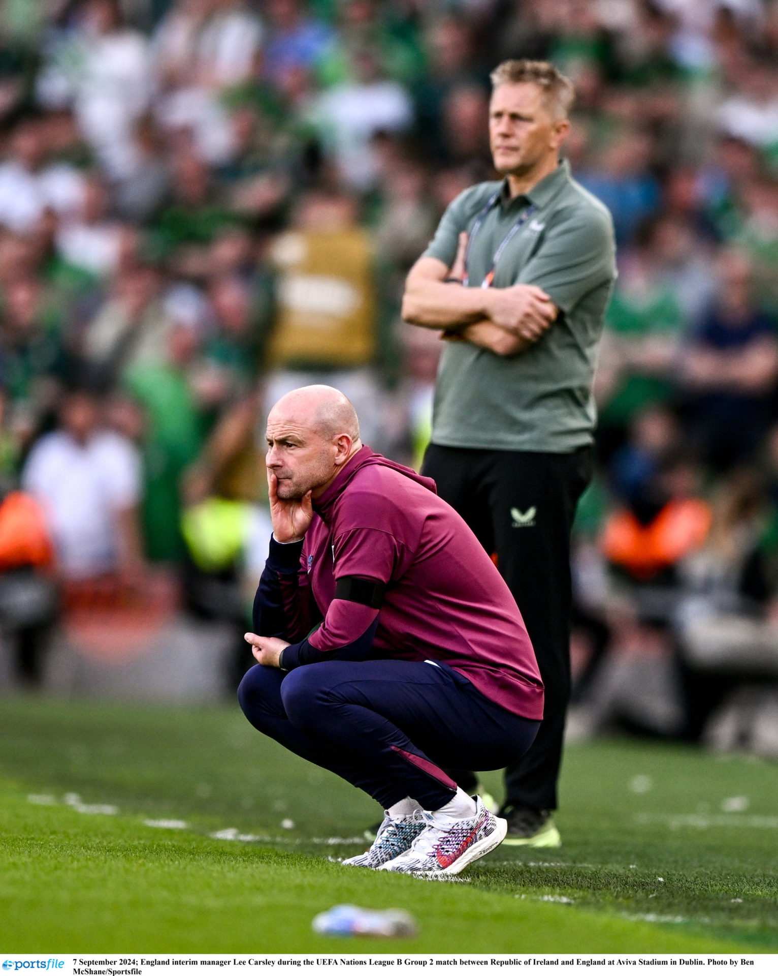 England interim manager Lee Carsley during the UEFA Nations League B Group 2 match between Republic of Ireland and England at Aviva Stadium in Dublin. 7/9/2024 Photo by Ben McShane/Sportsfile