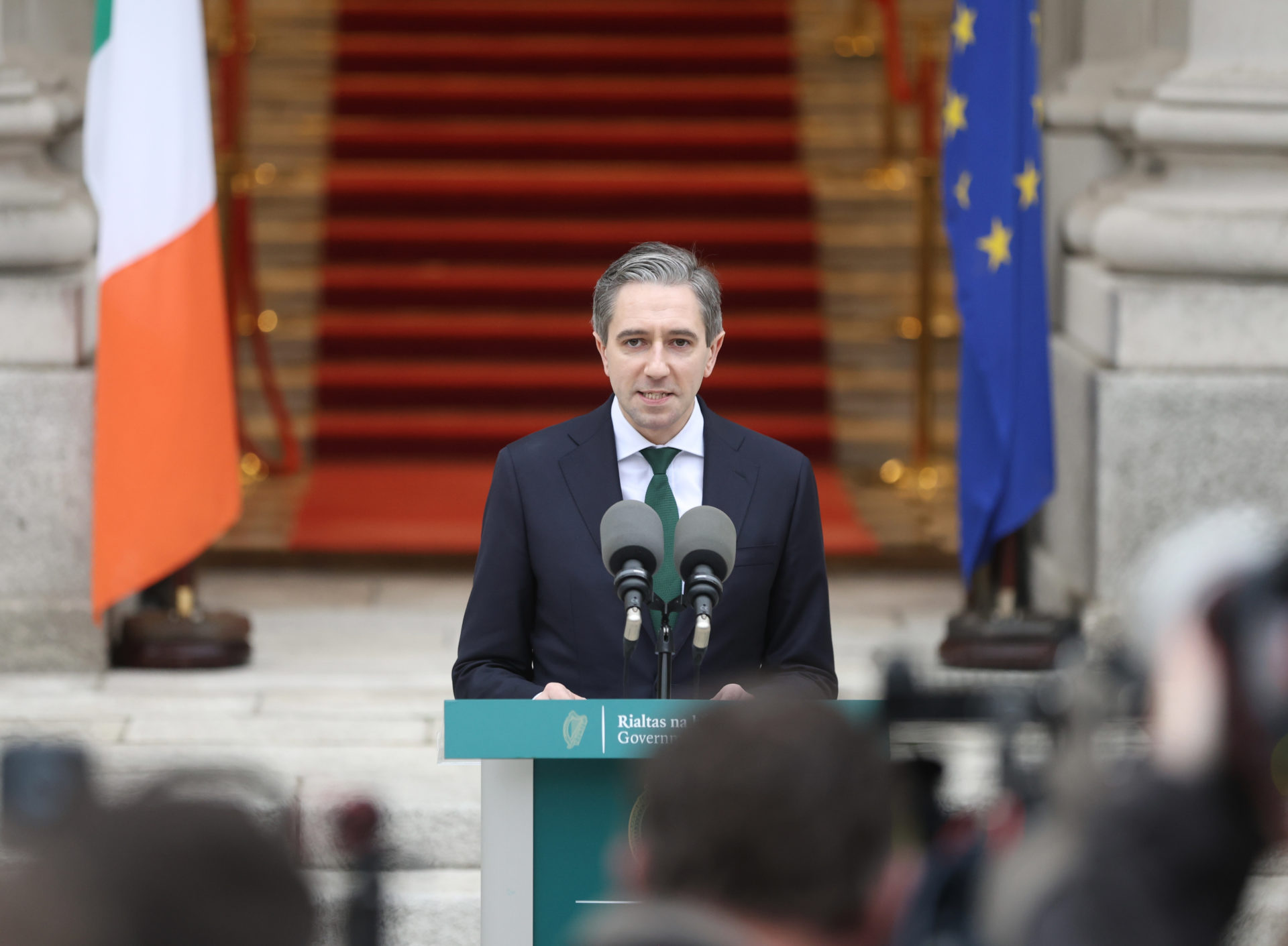Taoiseach Simon Harris confirms the dissolution of Dáil Éireann and call General Election 2024 at Leinster House