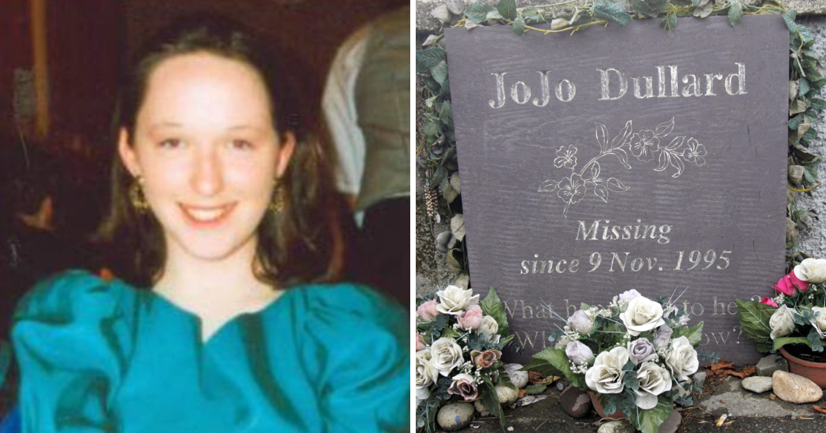 A splitscreen showing Jo Jo Dullard and a memorial plaque.