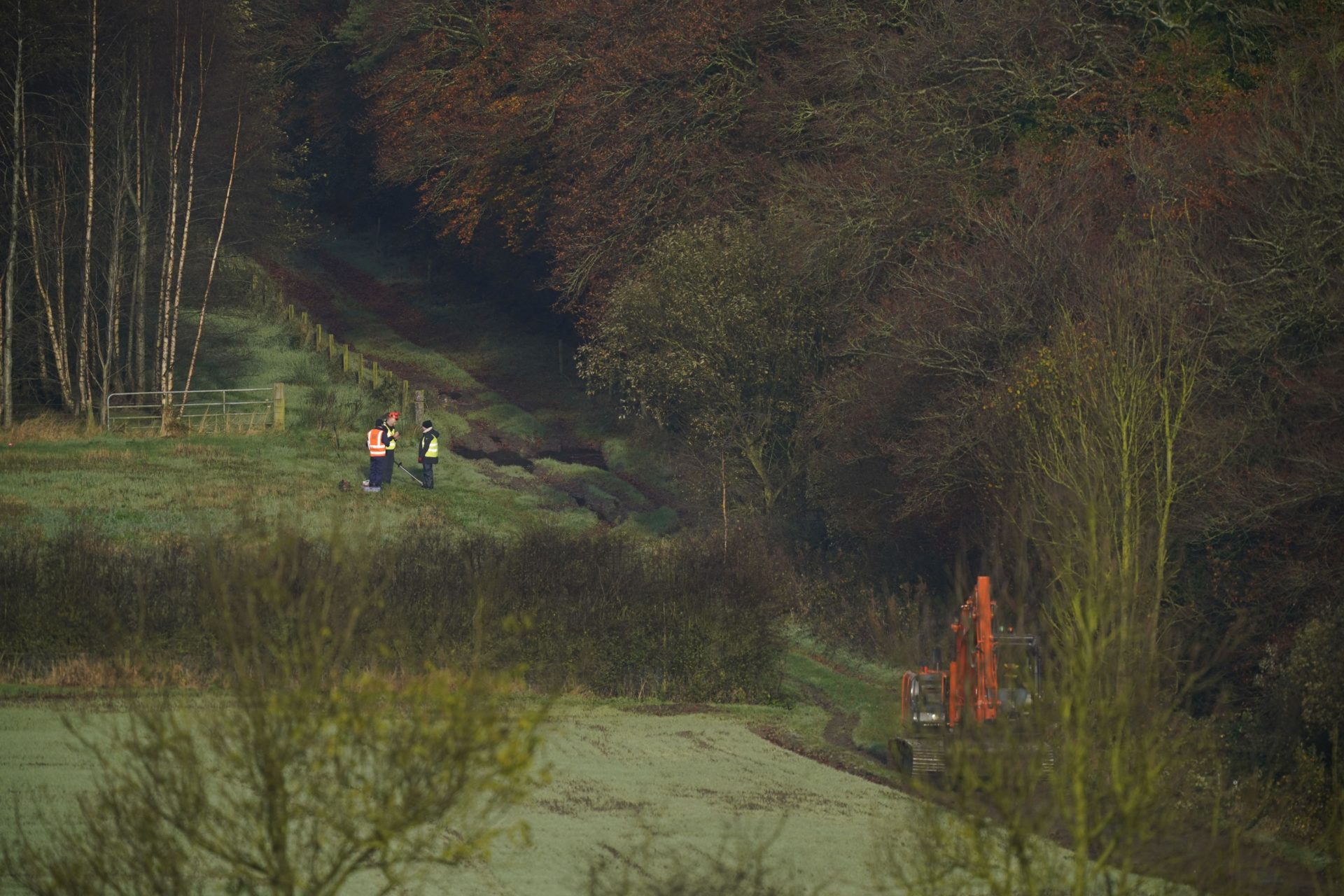 Personnel during the continued search near Grangecon, Co Wicklow, as part of a significant development in the investigation into the disappearance of Jo Jo Dullard almost 30 years ago. Josephine "Jo Jo" Dullard went missing on November 9 1995 while on her way home to Callan in Co Kilkenny after socialising in Bruxelles bar on Dublin's Harry Street. Picture date: Tuesday November 12, 2024.