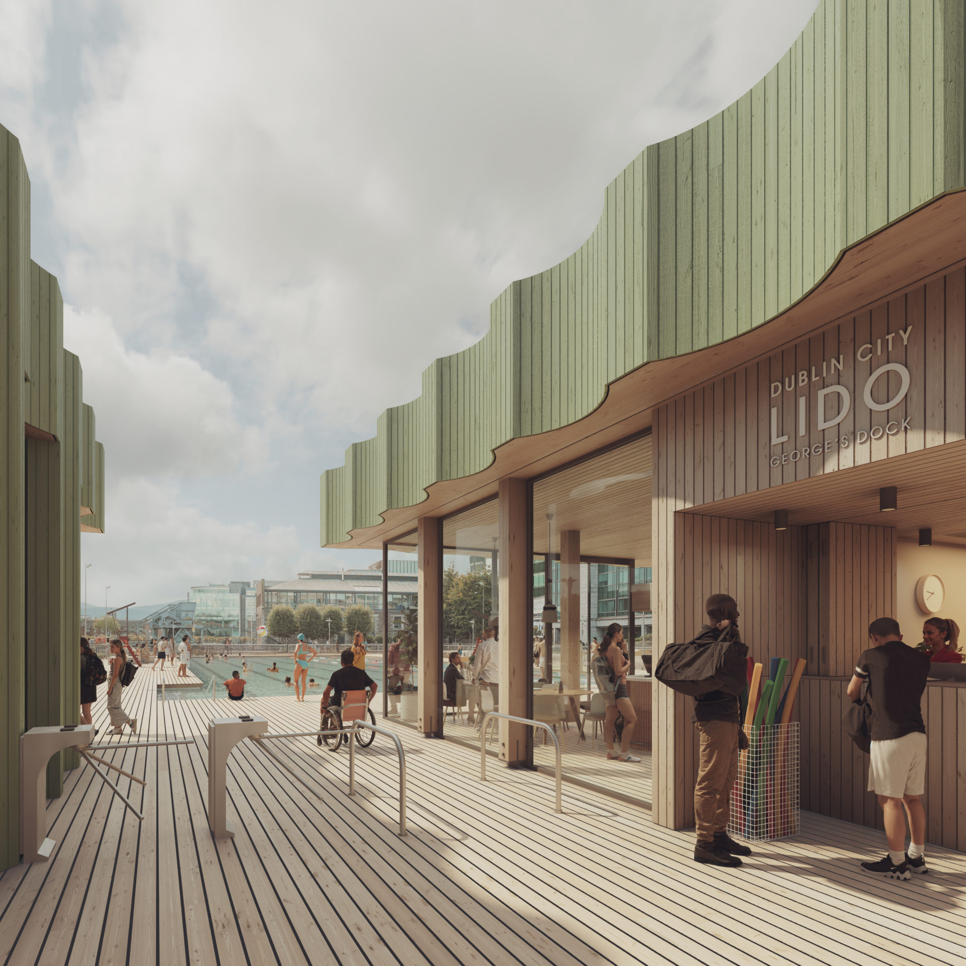 Proposed entrance to the Dublin city lido facility. Image: Studio Octopi. 