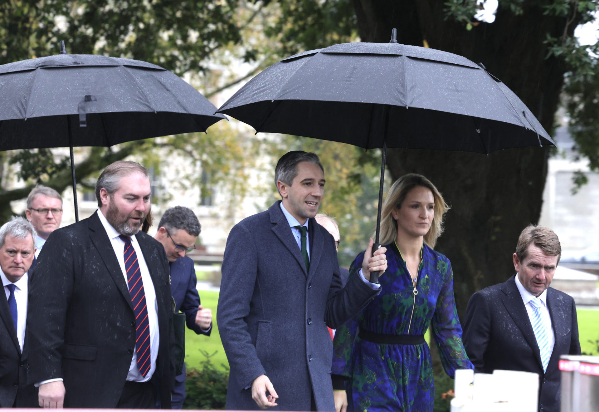 Fine Gael Leader Simon Harris, leads out his smallest of the main political parties to the back of Leinster House.