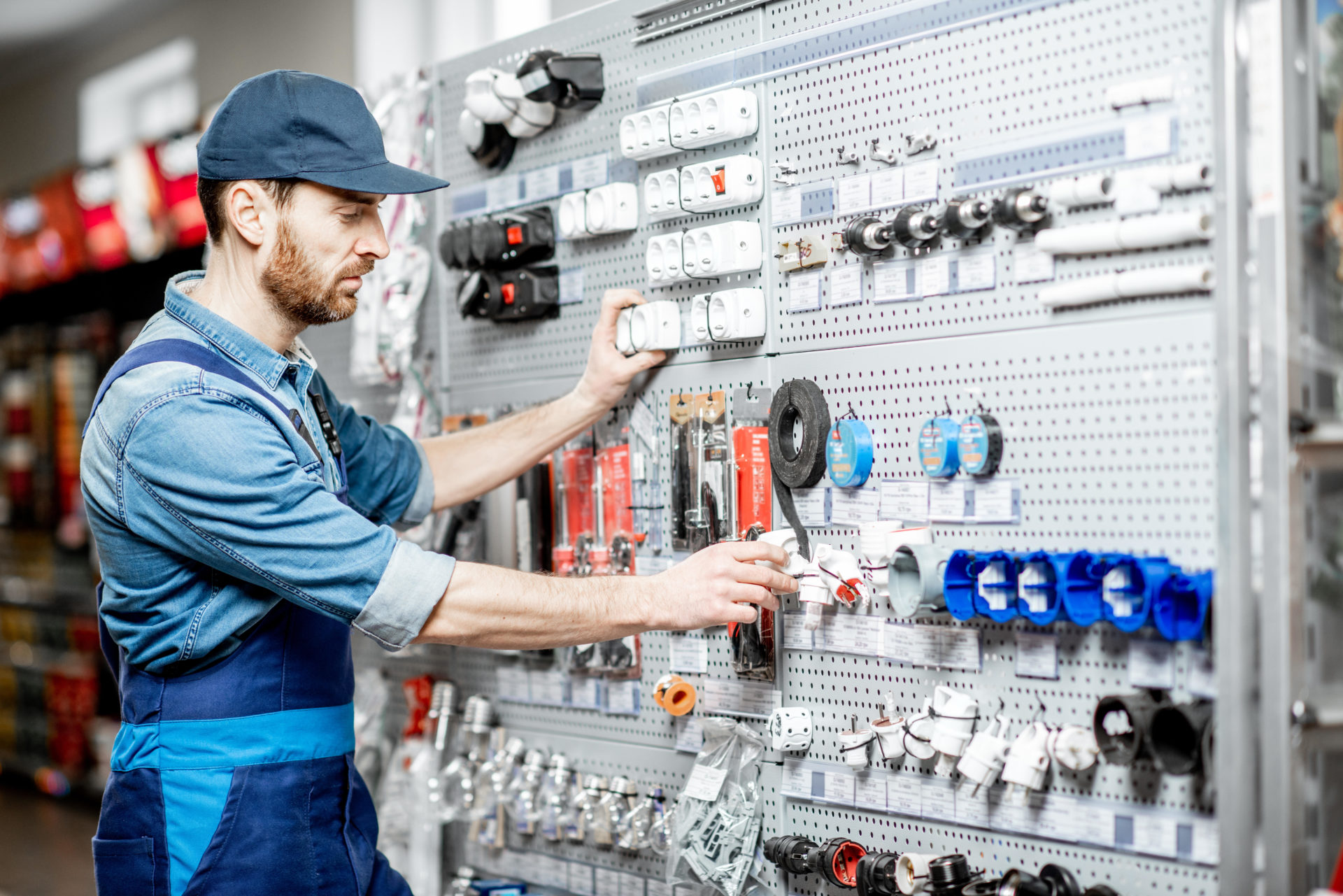 An electrician in a hardware store