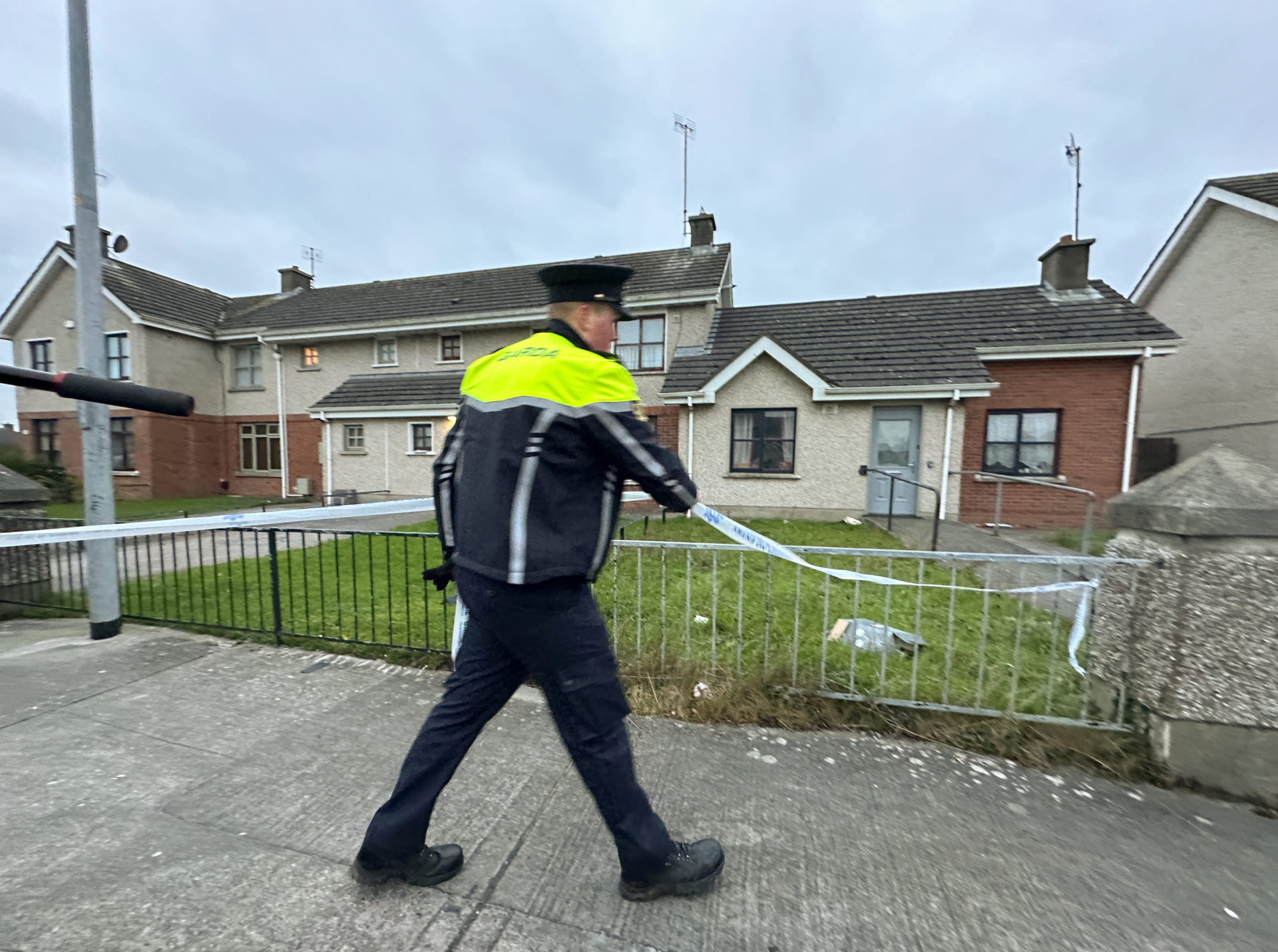 Searches are ongoing at a property in Drogheda, supported by forensic teams and a cadaver dog, as Gardaí seek evidence on Kyran Durnin’s whereabouts or fate. Gardaí have arrested a man on suspicion of the murder of eight-year-old Kyran, whose disappearance in 2022 was upgraded to a murder investigation in October. Photo shows: no entry tape is placed around the property as Gardai and forensics search a property in Beechwood, Drogheda. Photograph: Eamonn Farrell / © RollingNews.ie