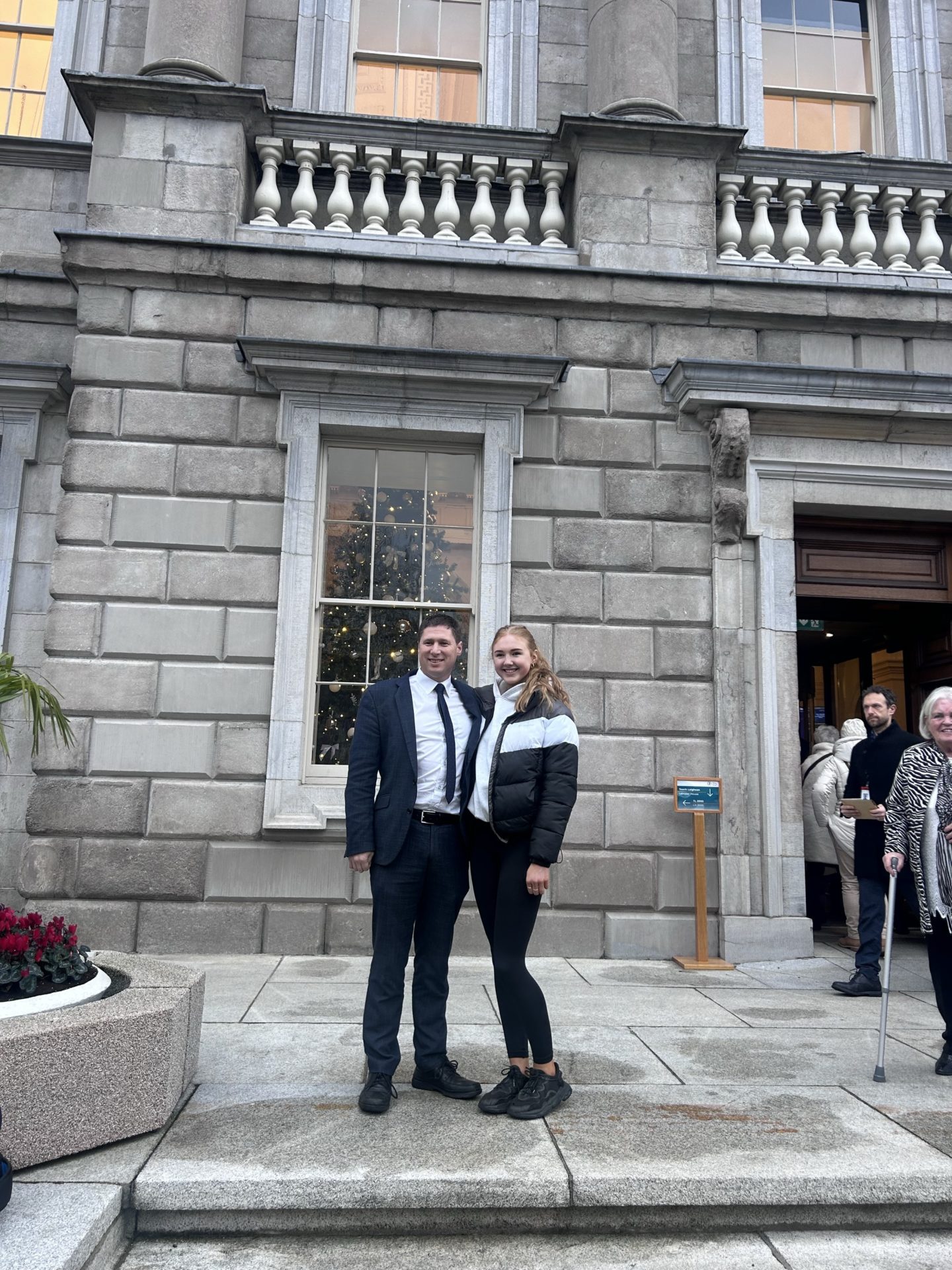 TD Matt Carthy pictured with his daughter who turned 18 on the date of the first sitting of the Dáil. Image: Jessica Woodlock/Newstalk