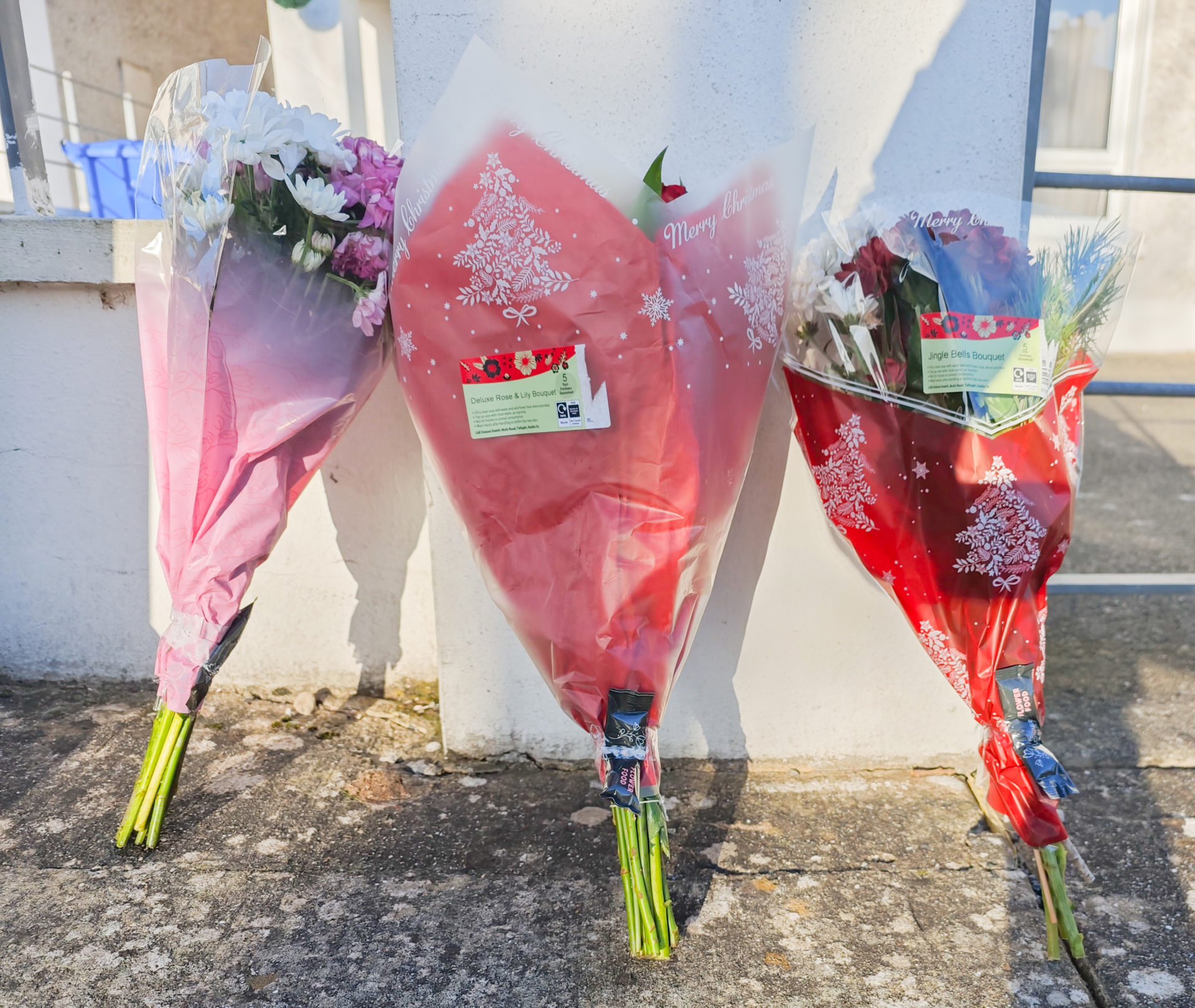 Pictured flowers at the scene where a 32-year-old woman was found dead in her home in Baile Eoghain, Gorey. 