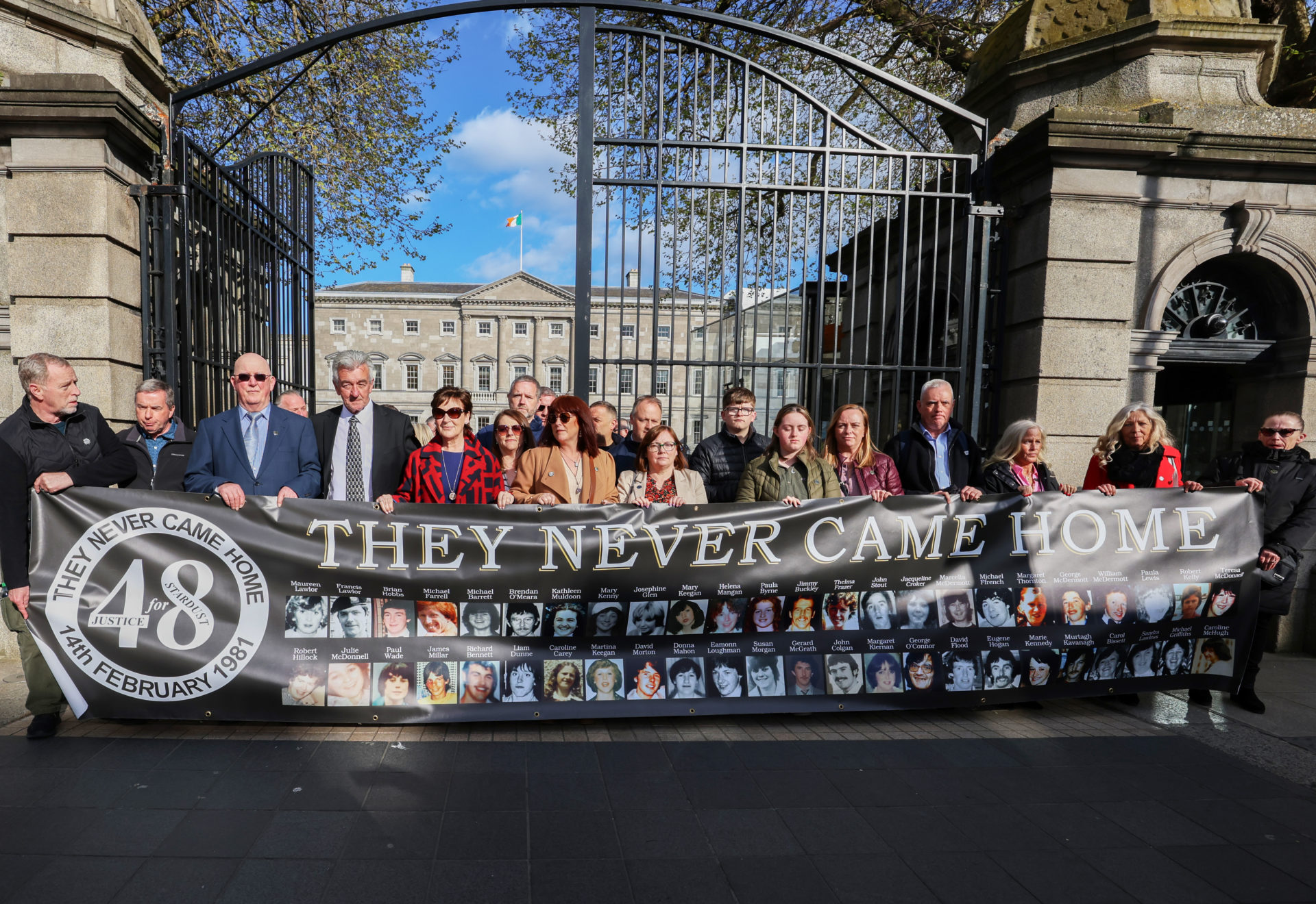 Stardust survivors and campaigners outside the Dail (Leinster House) after the State apology. 