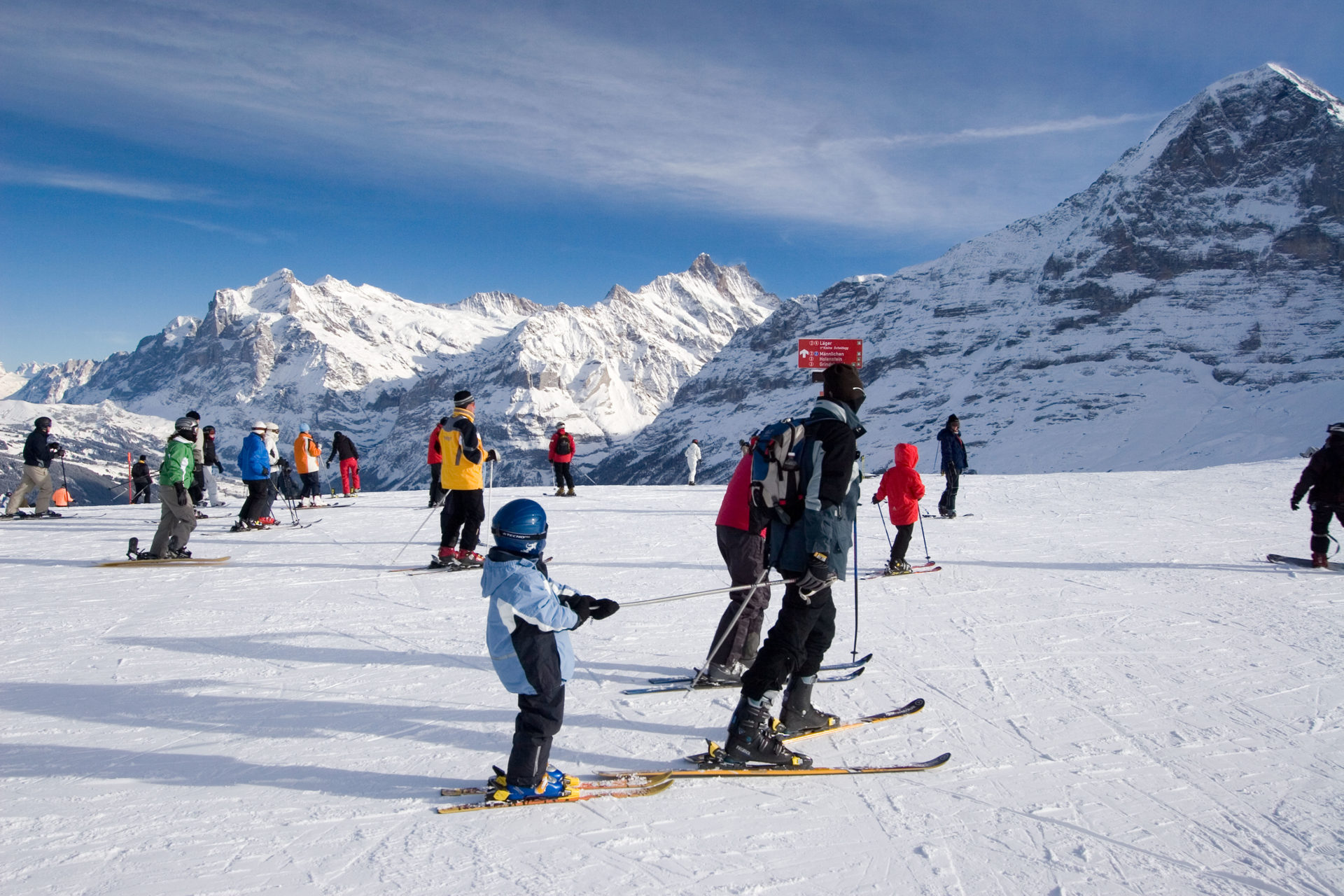 Switzerland bernese alps Mount Maennlichen skiing and snowboarding piste.