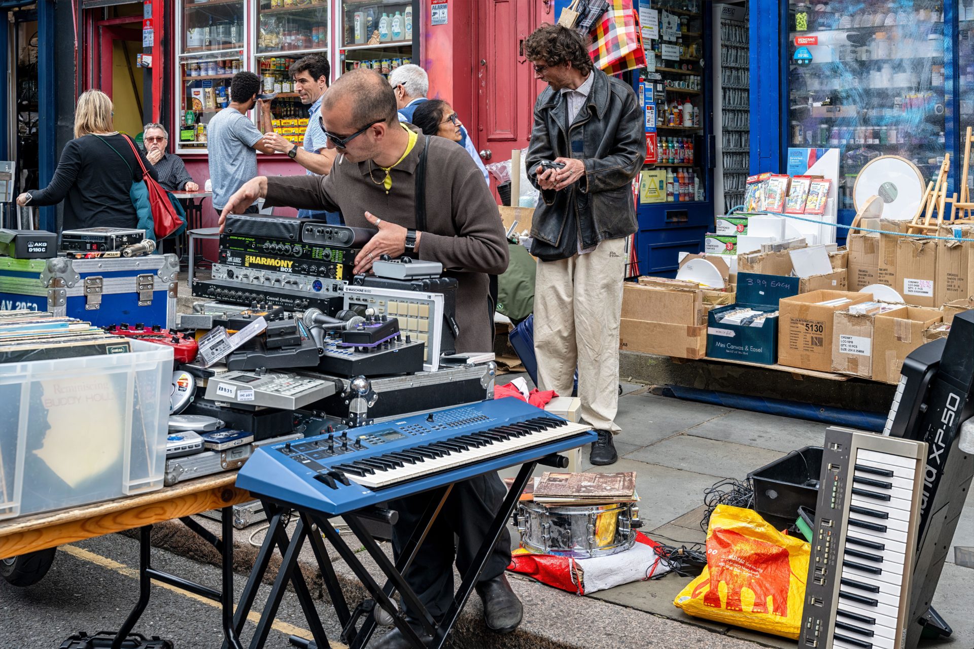 Portobello Road Market Notting Hill London, electronics and musical instruments.