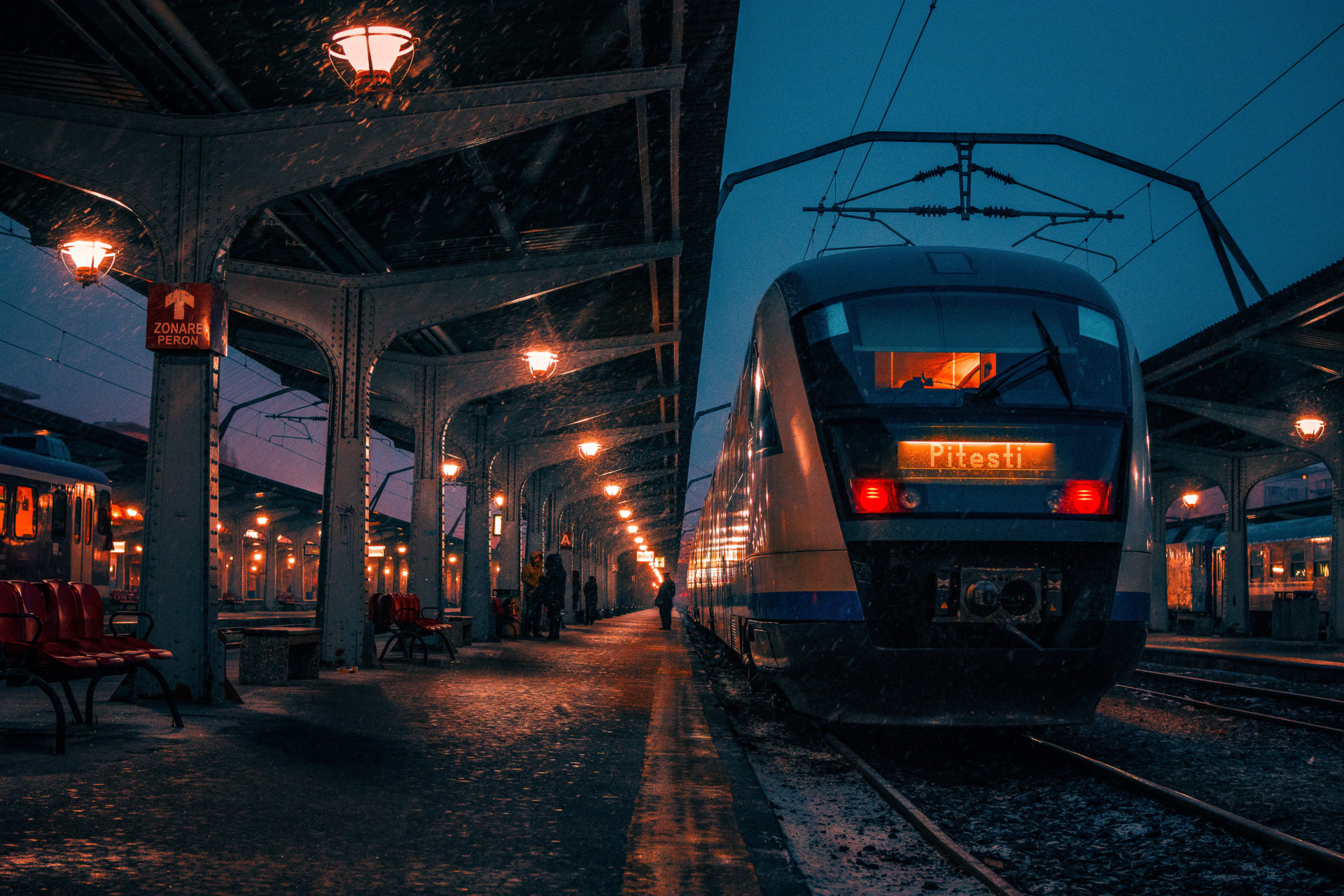 A train in the station on tracks in Bucharest 