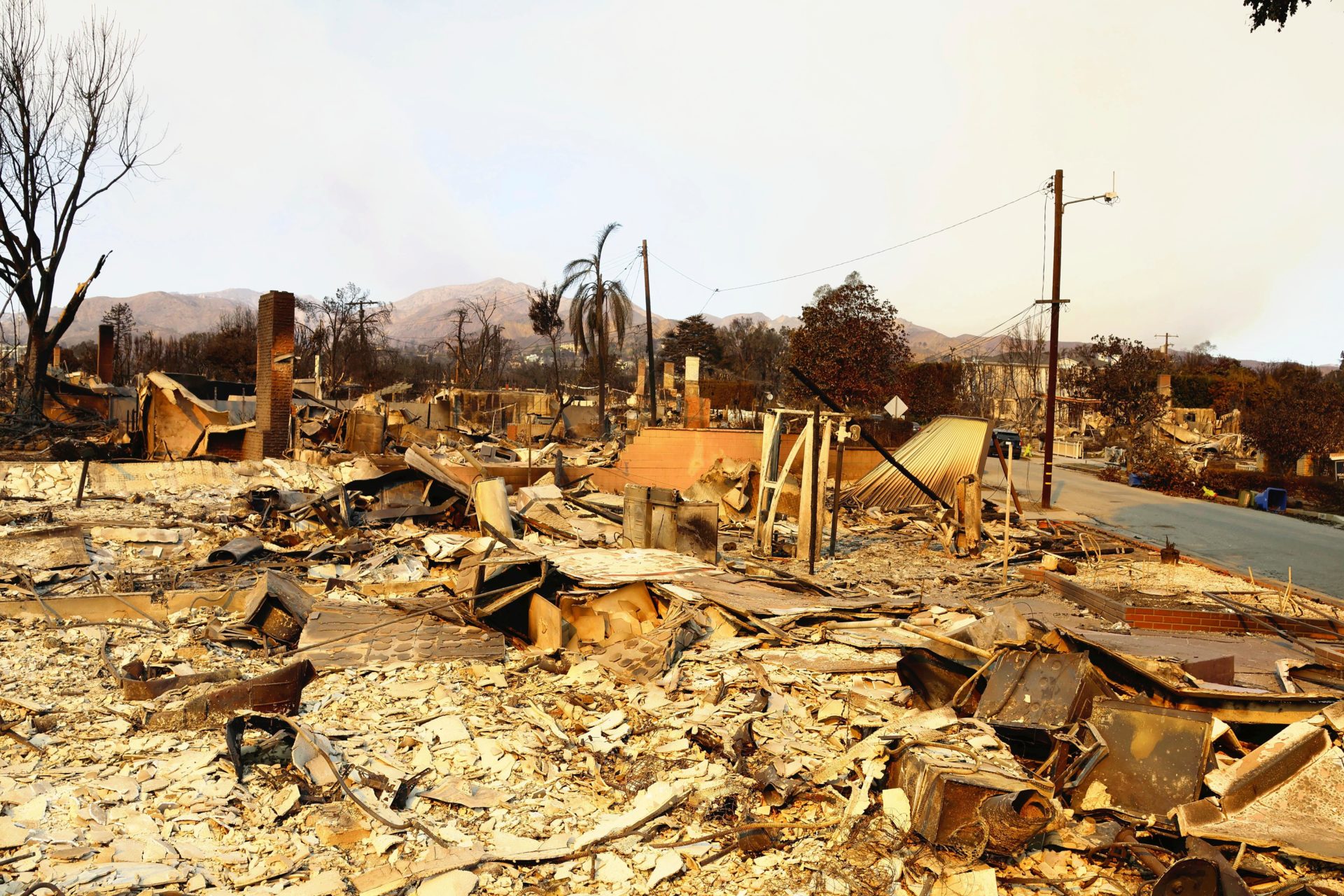 Piles of debris at the residential areas in Pacific Palisades, California, the United States, on January 11,