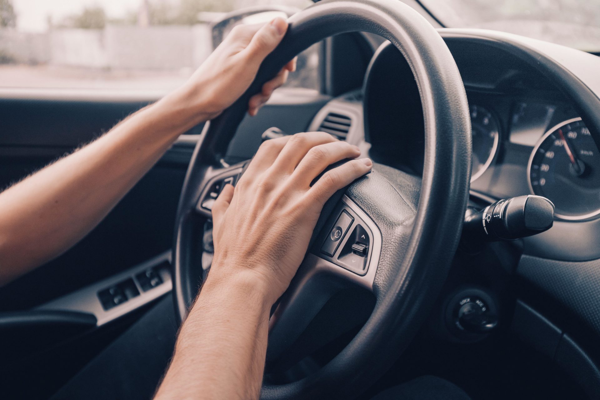 Angry driver presses the horn of the car. 