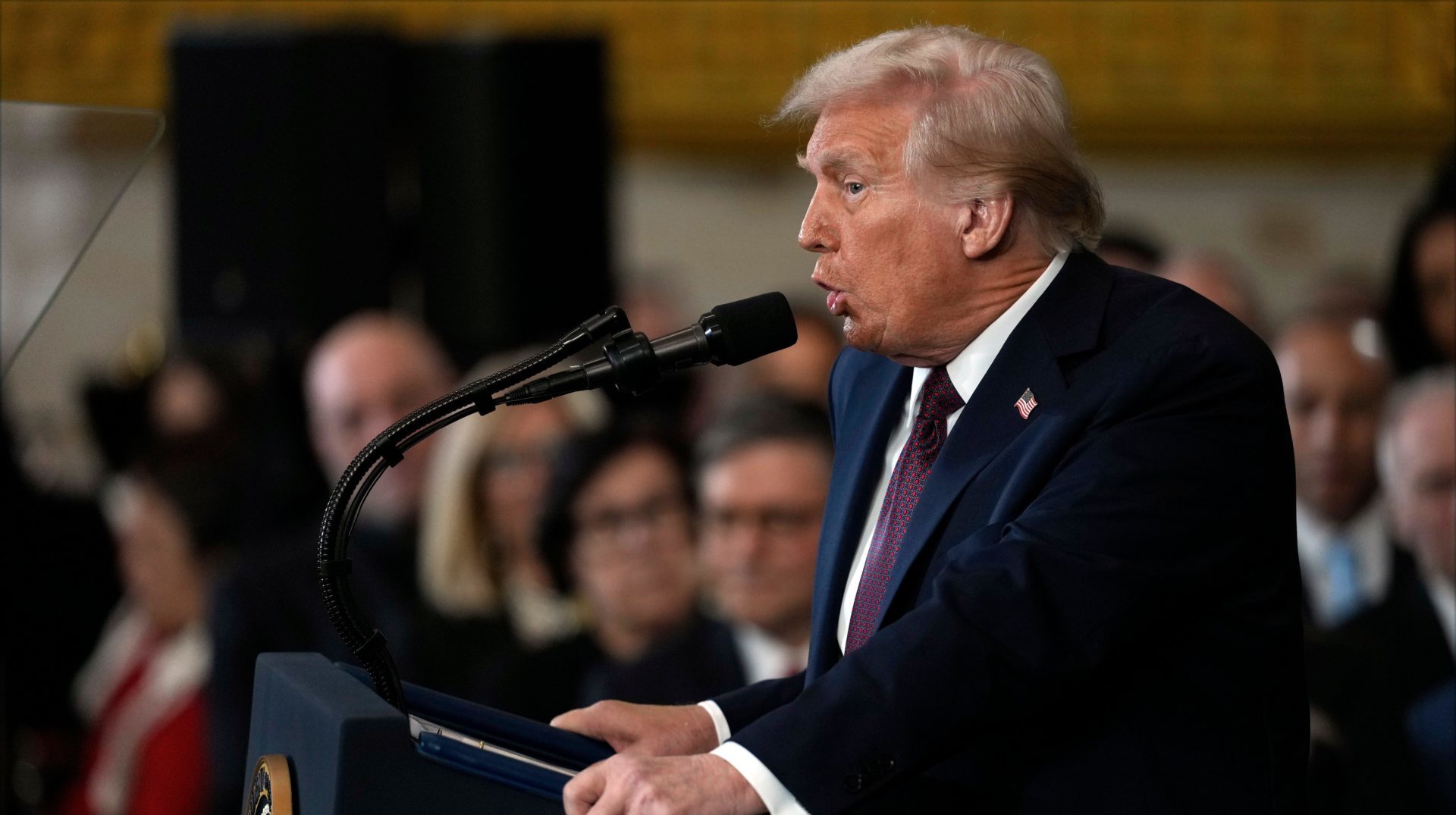 2S8195J President Donald Trump gives his inaugural address during the 60th Presidential Inauguration in the Rotunda of the U.S. Capitol in Washington, Monday, Jan. 20, 2025. (AP Photo/Julia Demaree Nikhinson, Pool)