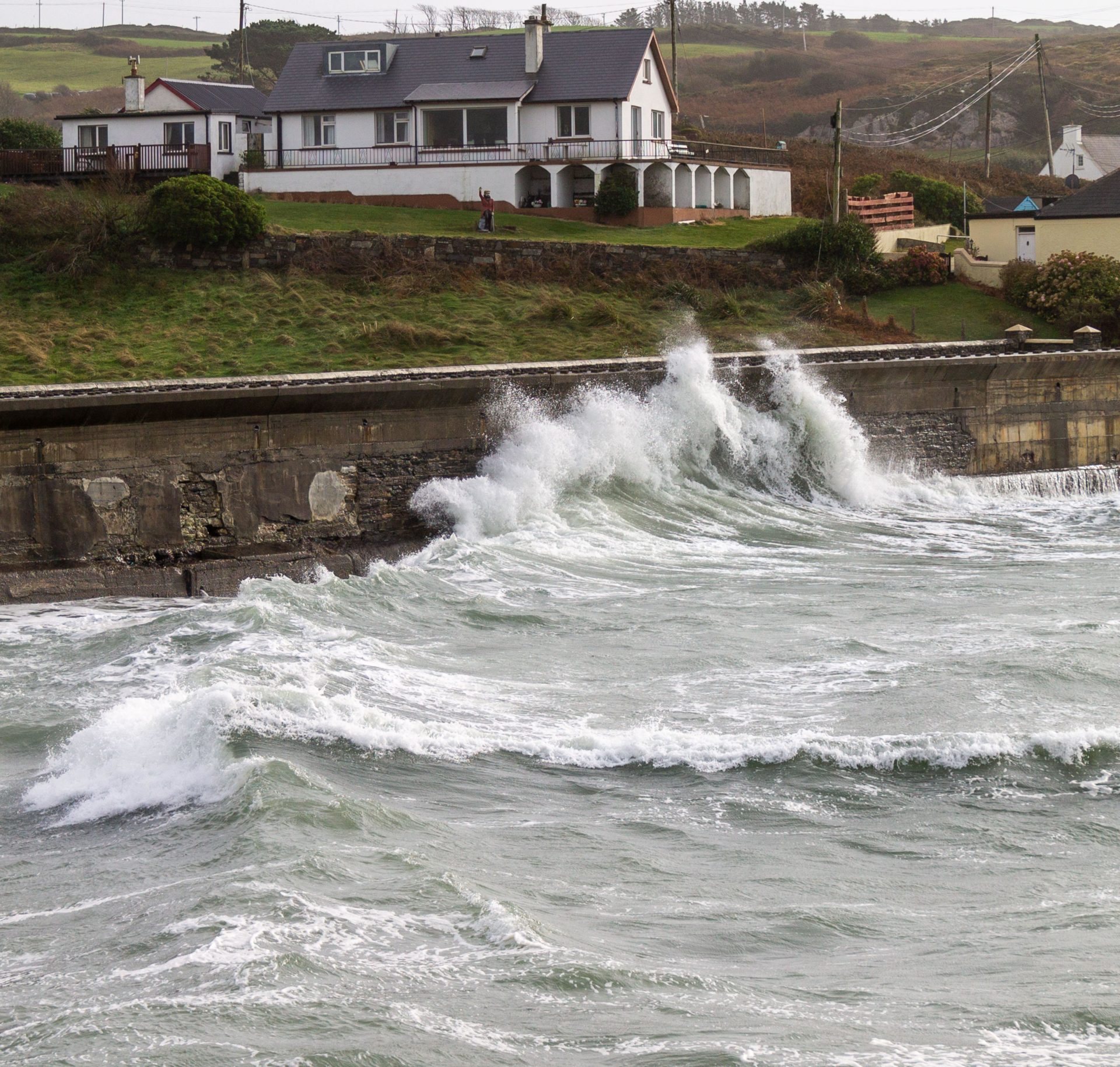 2M81MP7 Sea Defence Walls overtopped by Atlantic Winter Storm Waves