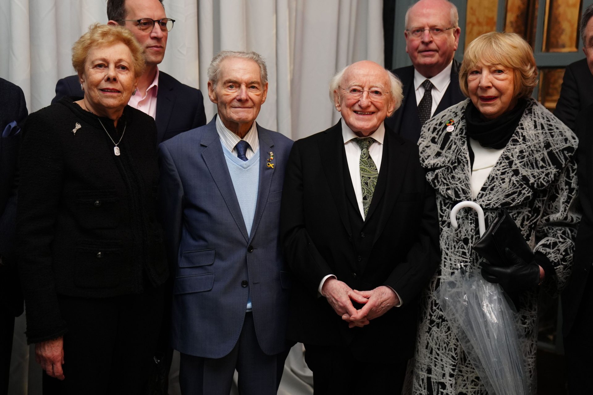 Irish President Michael D Higgins and his wife Sabina with Holocaust survivors Suzi Diamond (left) and Tomi Reichenthal (second left) as they arrive at a Holocaust Memorial Day event at the Mansion House in Dublin.