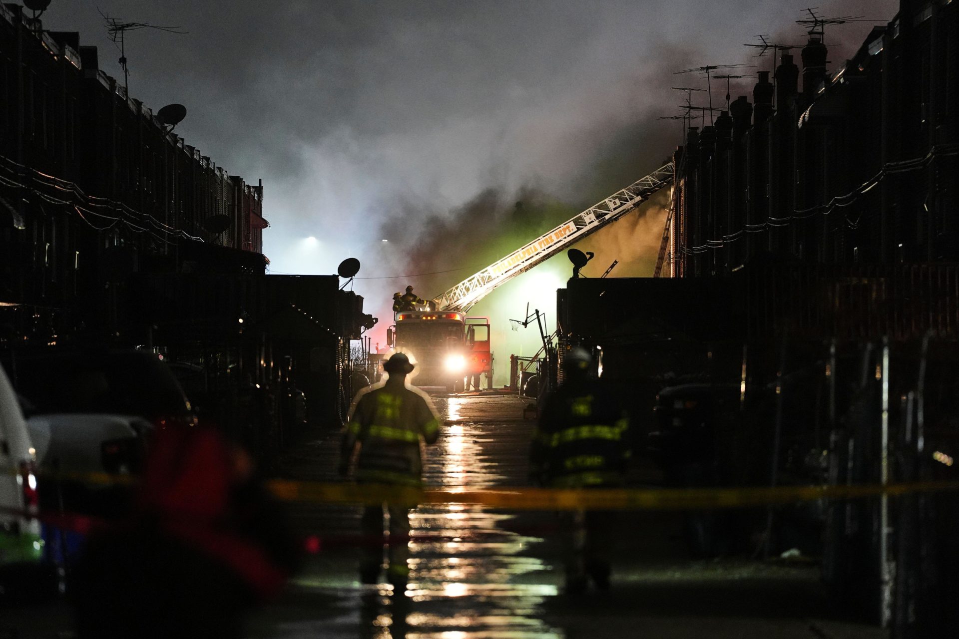 First responders work the scene after a small plane crashed in Philadelphia.