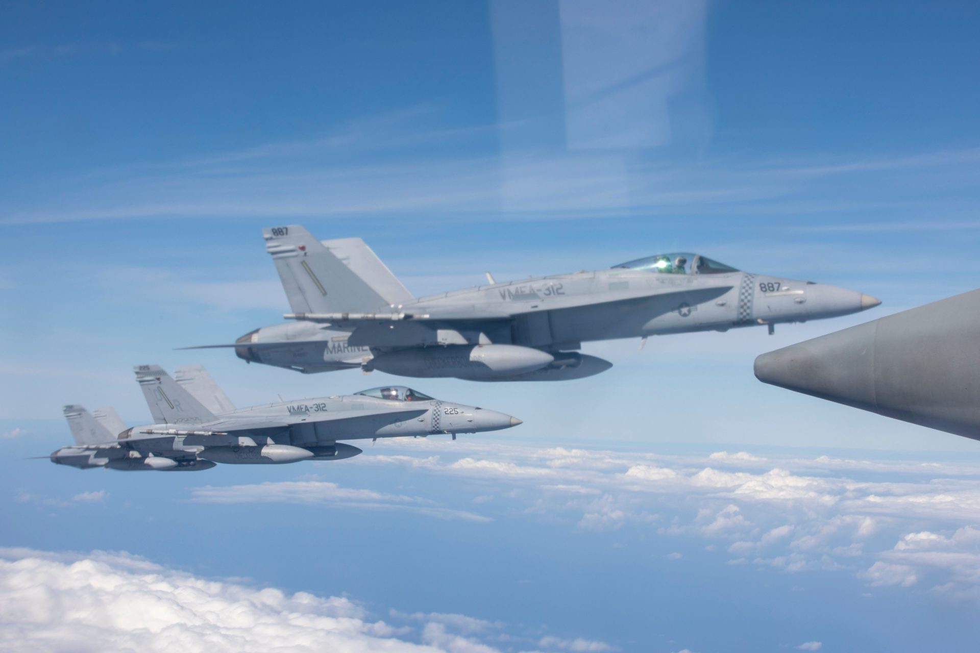  U.S. Marine Corps F/A-18 Hornet aircraft with Marine Fighter Attack Squadron (VMFA) 312, Marine Aircraft Group 12, 1st Marine Aircraft Wing.